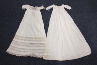 A group of mainly 19th century whitework and lace, including white linen christening gowns, pairs of