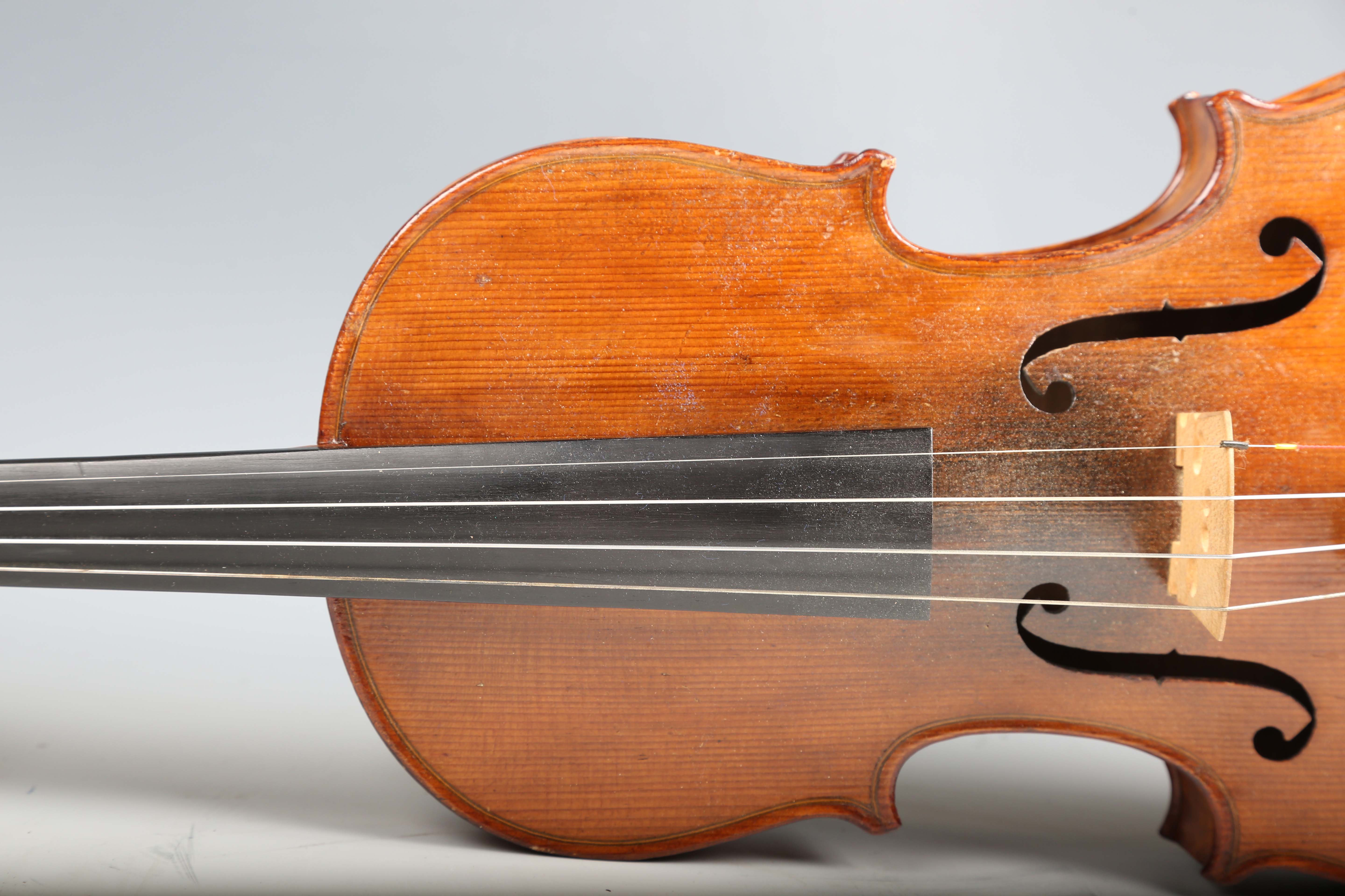 A violin with striped two-piece back, length of back excluding button 36cm, cased with a bow.Buyer’s - Image 23 of 25