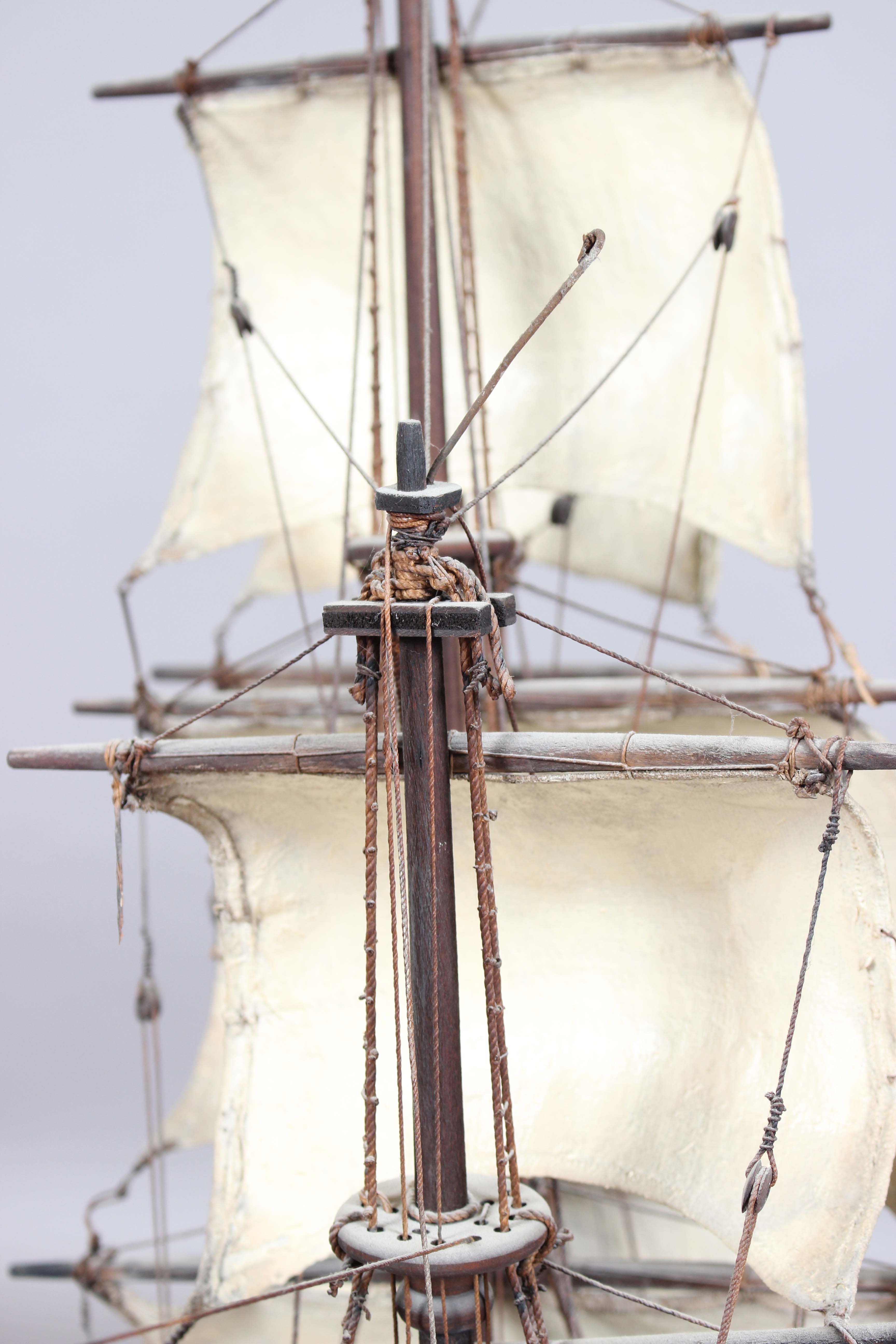 A 20th century scratch-built wooden model of a galleon, length 110cm, together with a model of a - Image 8 of 28