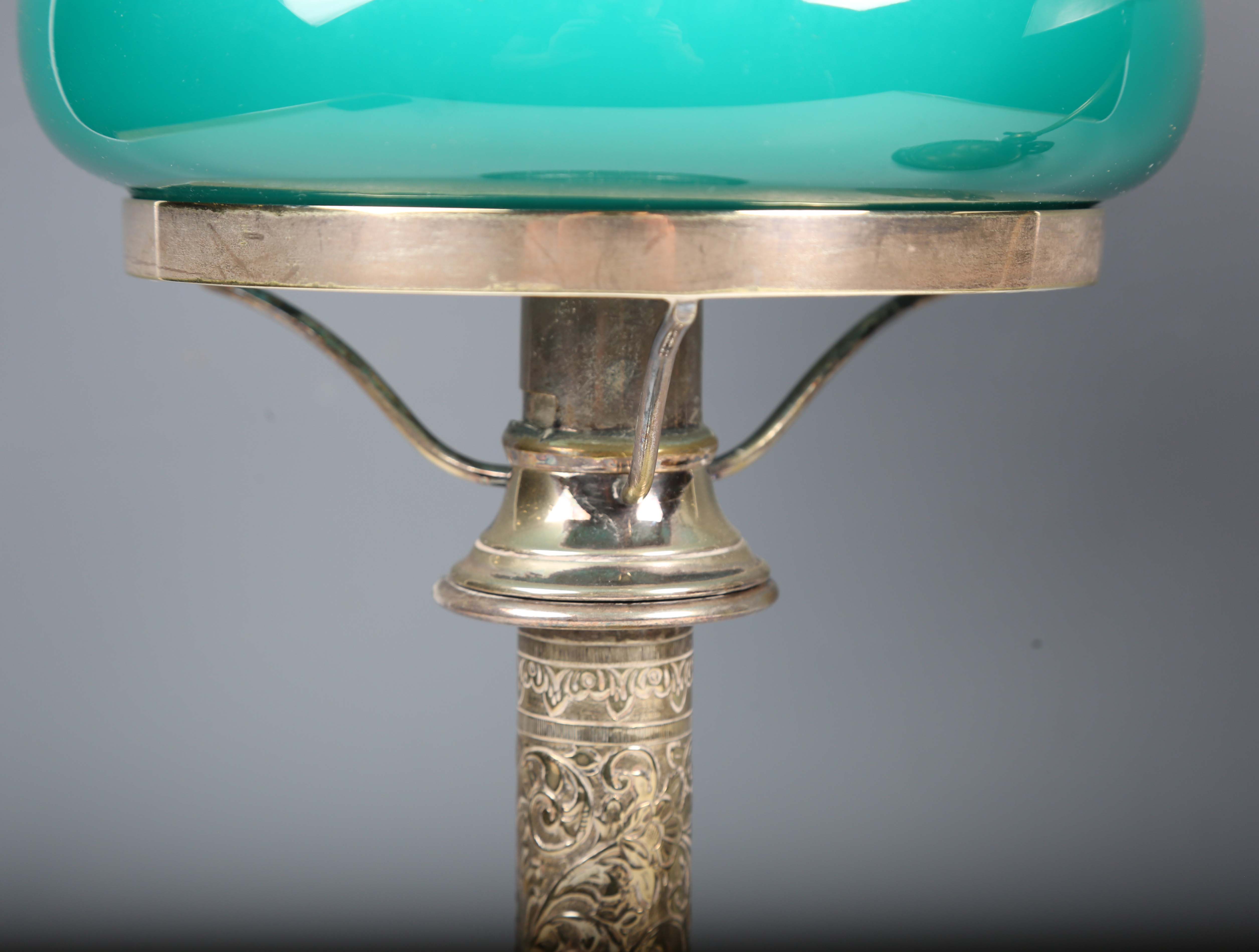 An early 20th century plated brass table lamp with green glass shade, height 37cm, together with - Image 11 of 12