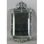 A late 19th/early 20th century Venetian sectional glass wall mirror with etched decoration, 76cm x
