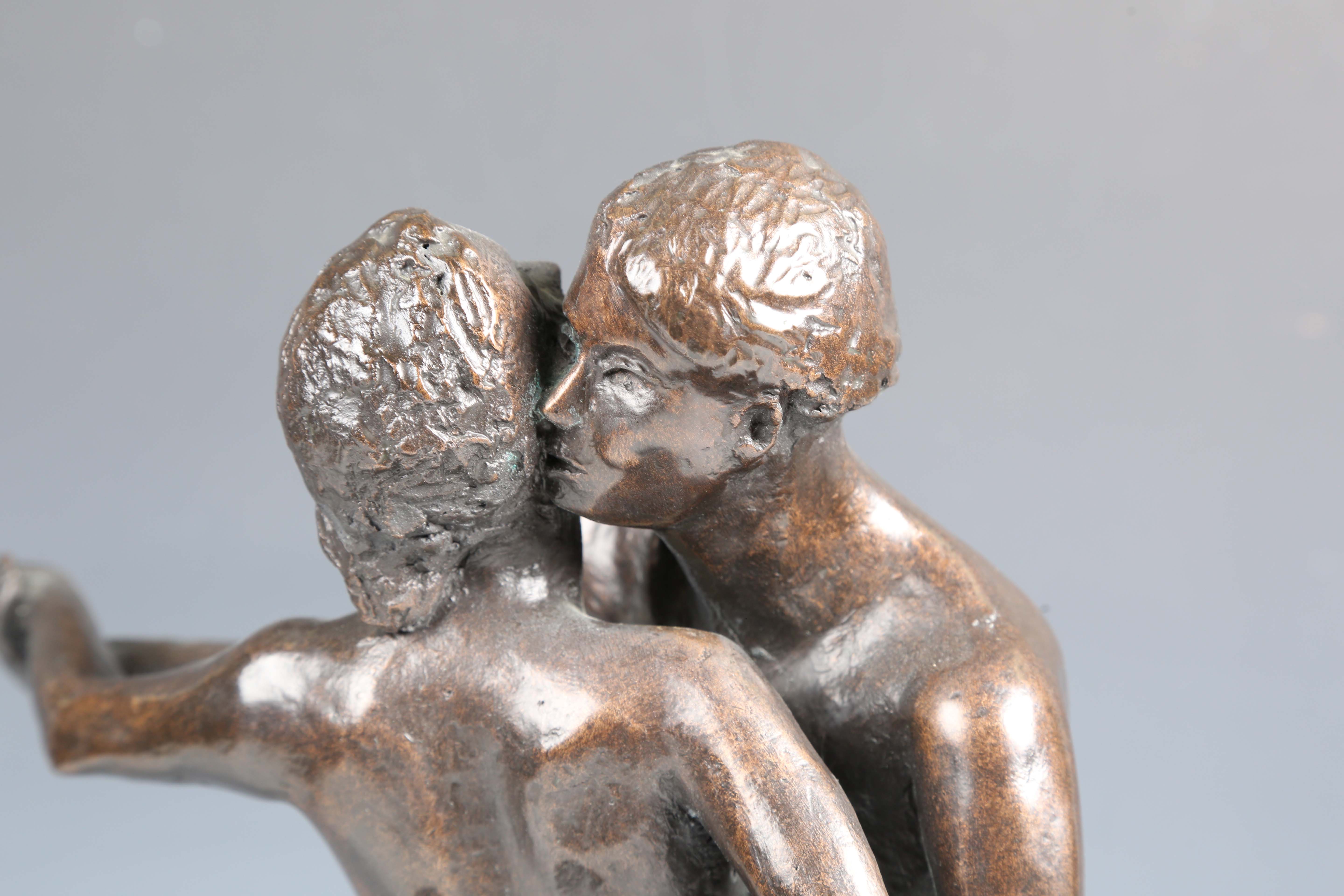A 20th century brown patinated cast bronze figural group of a dancing couple, indistinctly signed, - Image 6 of 18