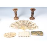 A mixed group of collectors' items, including two sliced cross sections of mammoth teeth, length