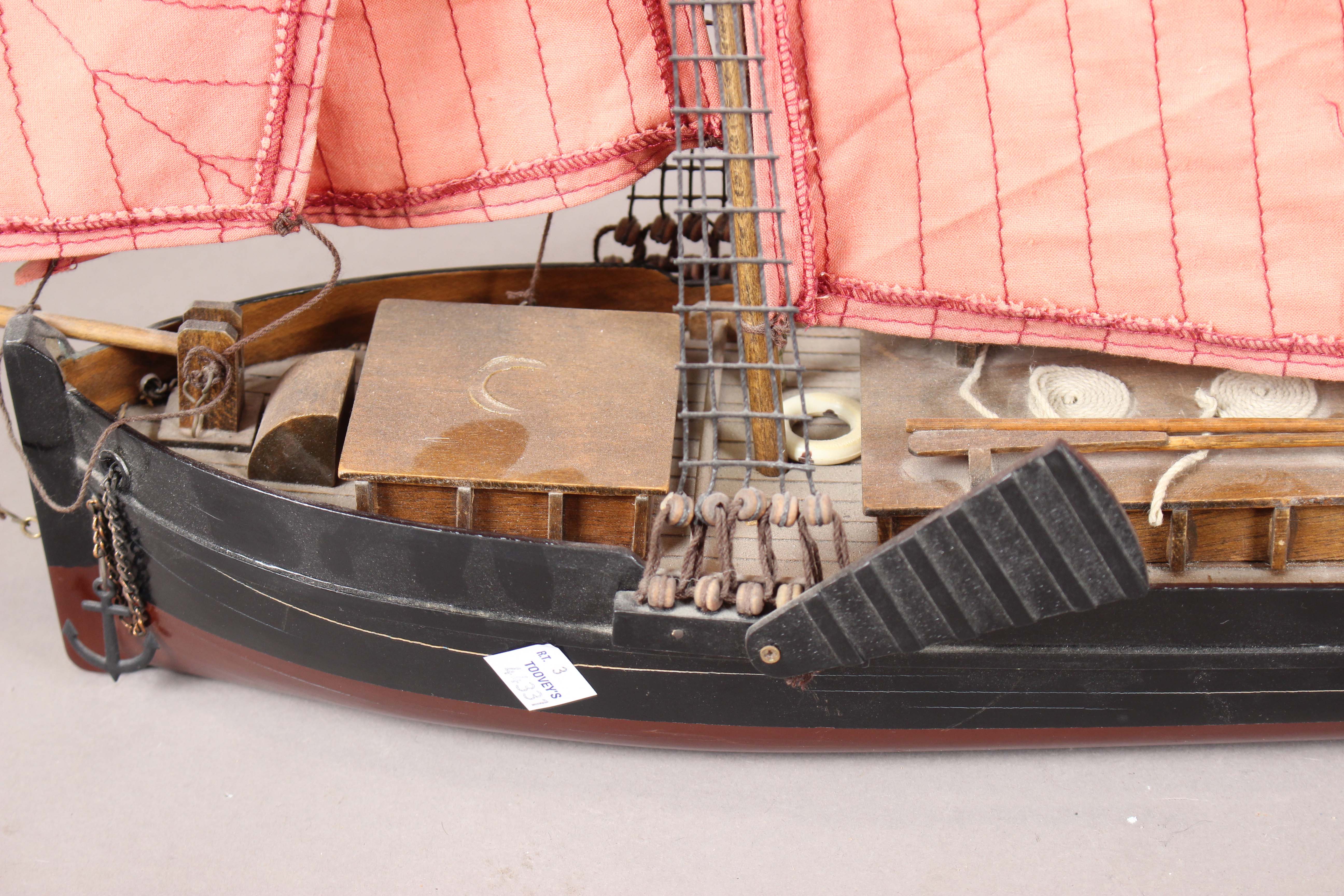 A 20th century scratch-built wooden model of a galleon, length 110cm, together with a model of a - Image 5 of 28
