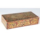 A 19th century red stained tortoiseshell and brass boulle work rectangular box with hinged lid,