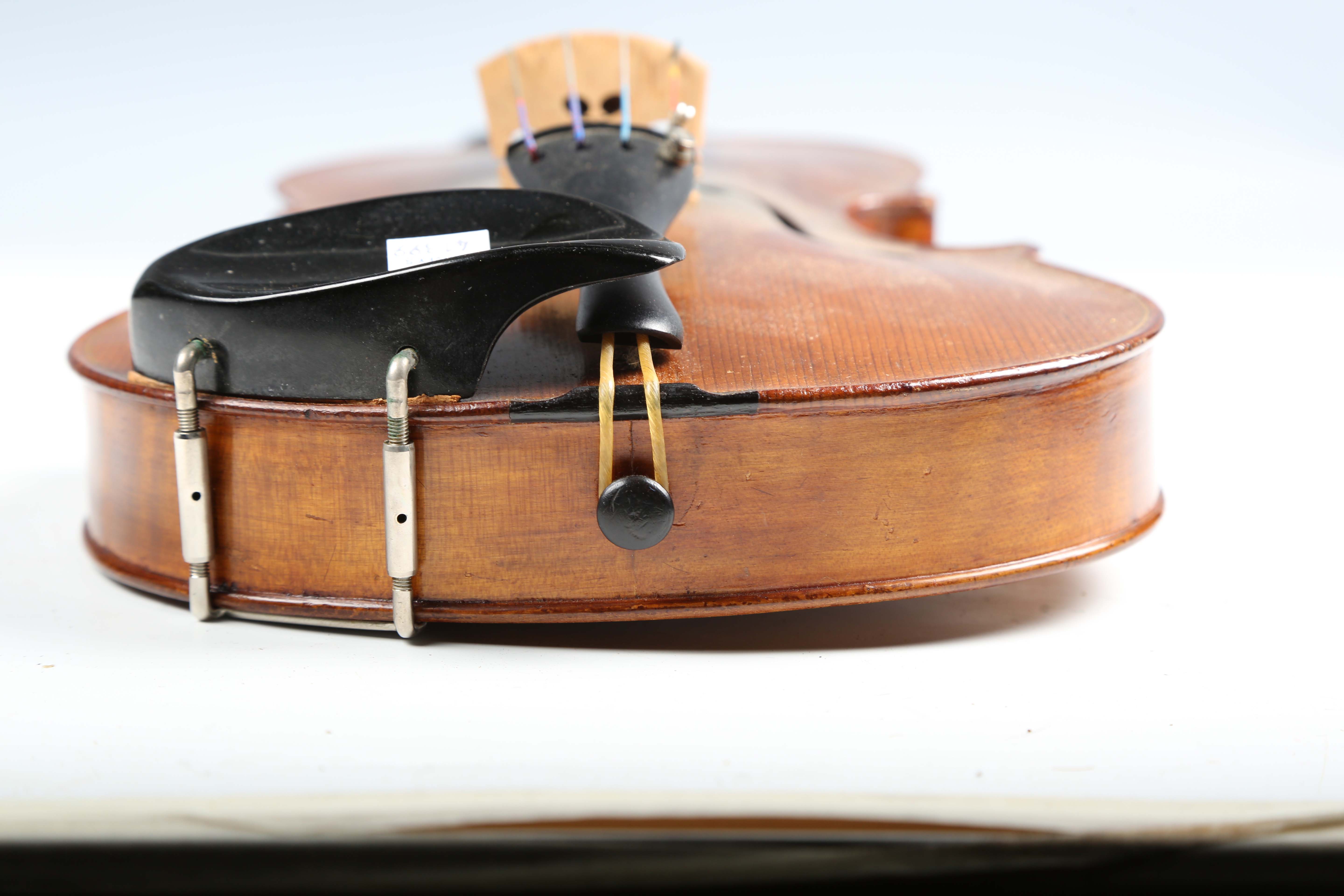 A violin with striped two-piece back, length of back excluding button 36cm, cased with a bow.Buyer’s - Image 16 of 25