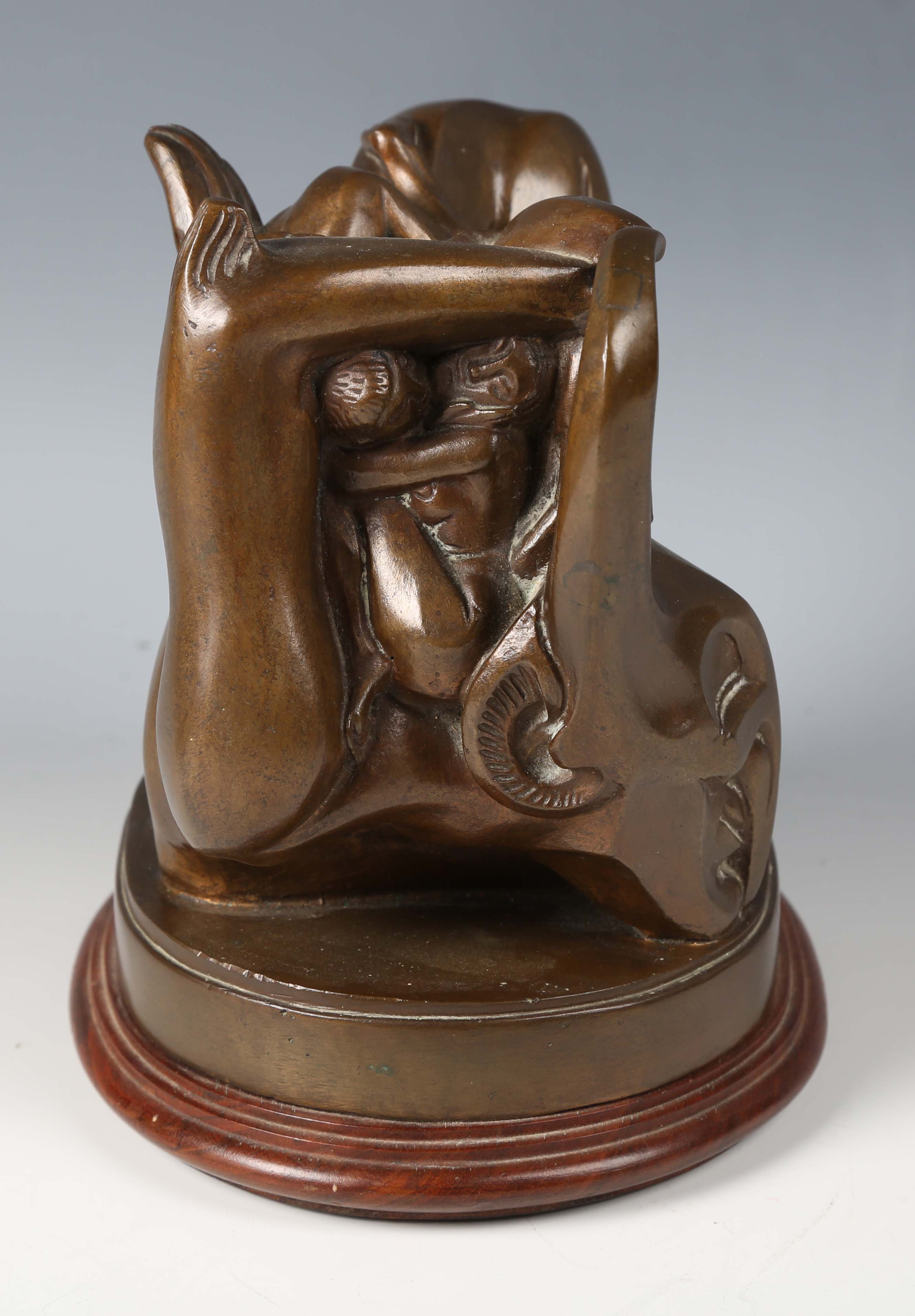 A mid-20th century brown patinated cast bronze contorted figure group depicting the Devil enveloping - Image 4 of 8