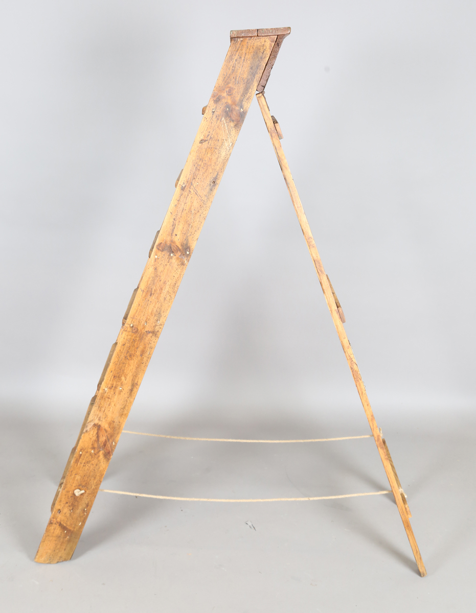 A mid-20th century stained pine eight-rung step ladder, height 167cm, width 35cm.Buyer’s Premium - Image 6 of 9