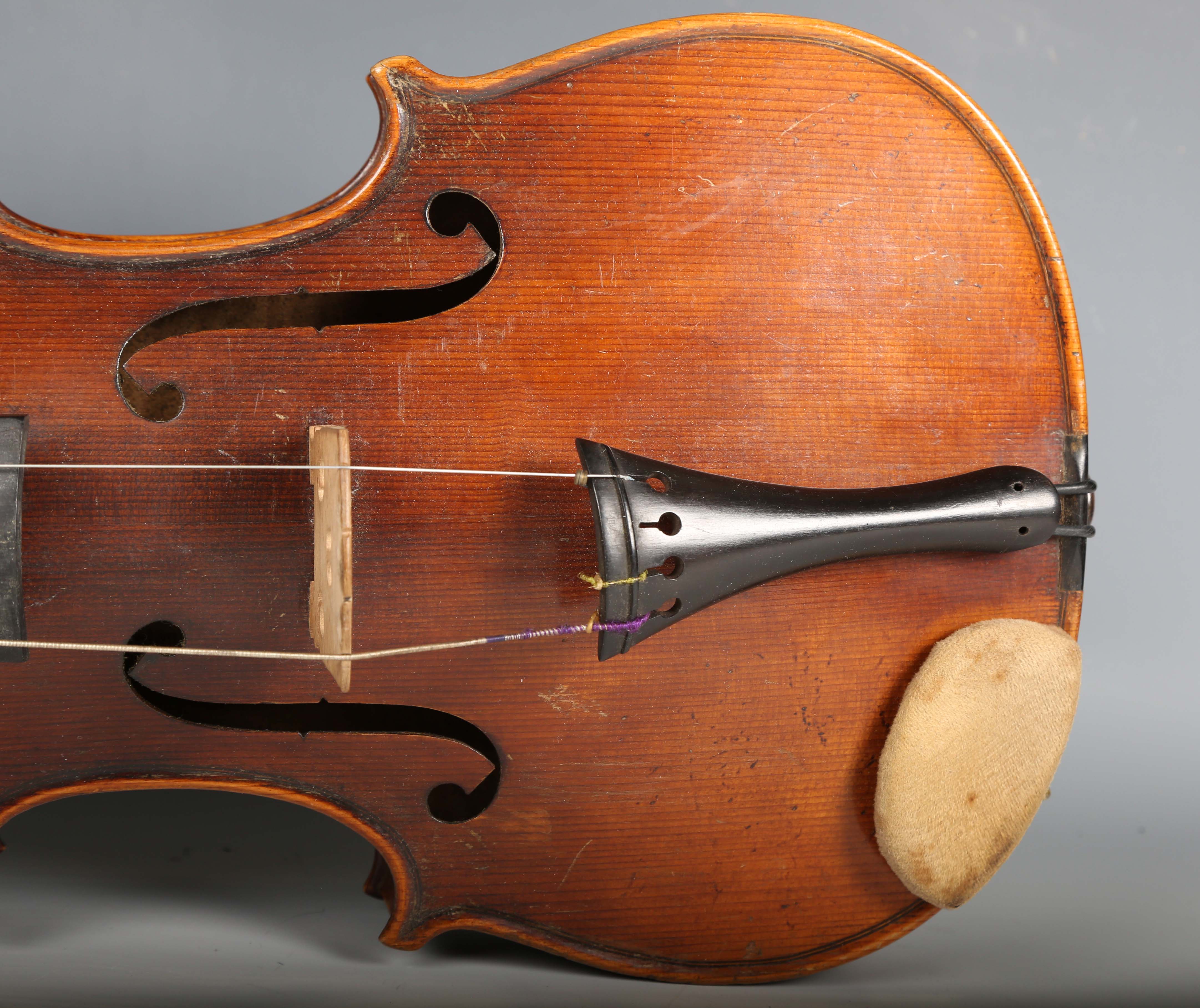 A violin with striped two-piece back, bearing interior label detailed 'Antonius Stradivarius...', - Image 21 of 24