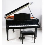 A late 20th century grand piano by Blüthner with bright ebonized case, Model 10, circa 1980,