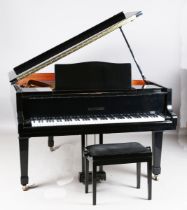 A late 20th century grand piano by Blüthner with bright ebonized case, Model 10, circa 1980,