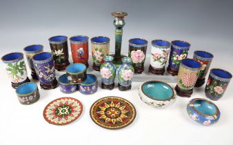 A group of 20th century Chinese cloisonné items, including a candlestick, height 16cm.Buyer’s