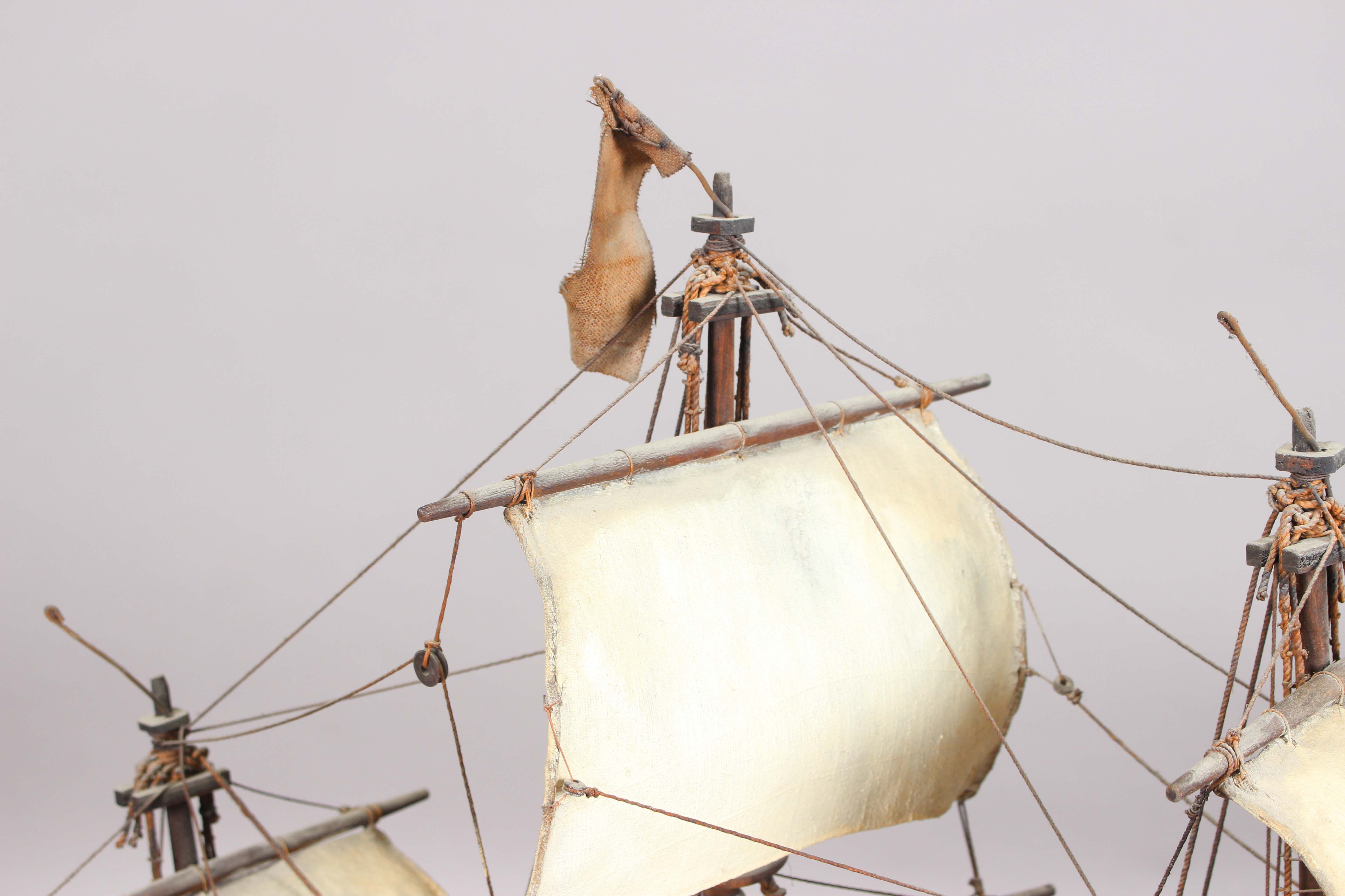 A 20th century scratch-built wooden model of a galleon, length 110cm, together with a model of a - Image 28 of 28