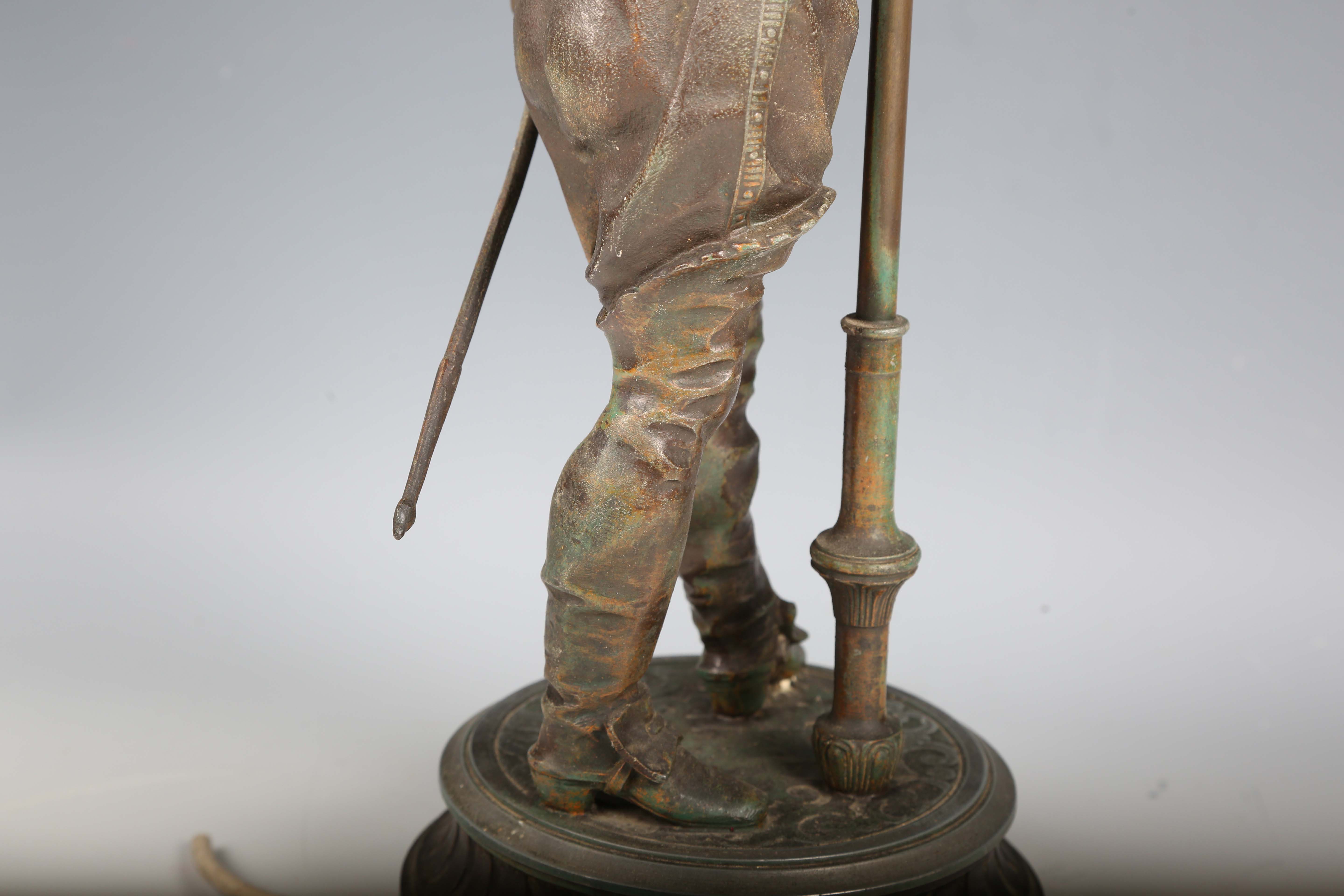 Auguste Poitevin - a 19th century spelter figural table lamp, modelled as Don Cesar, raised on a - Image 3 of 19