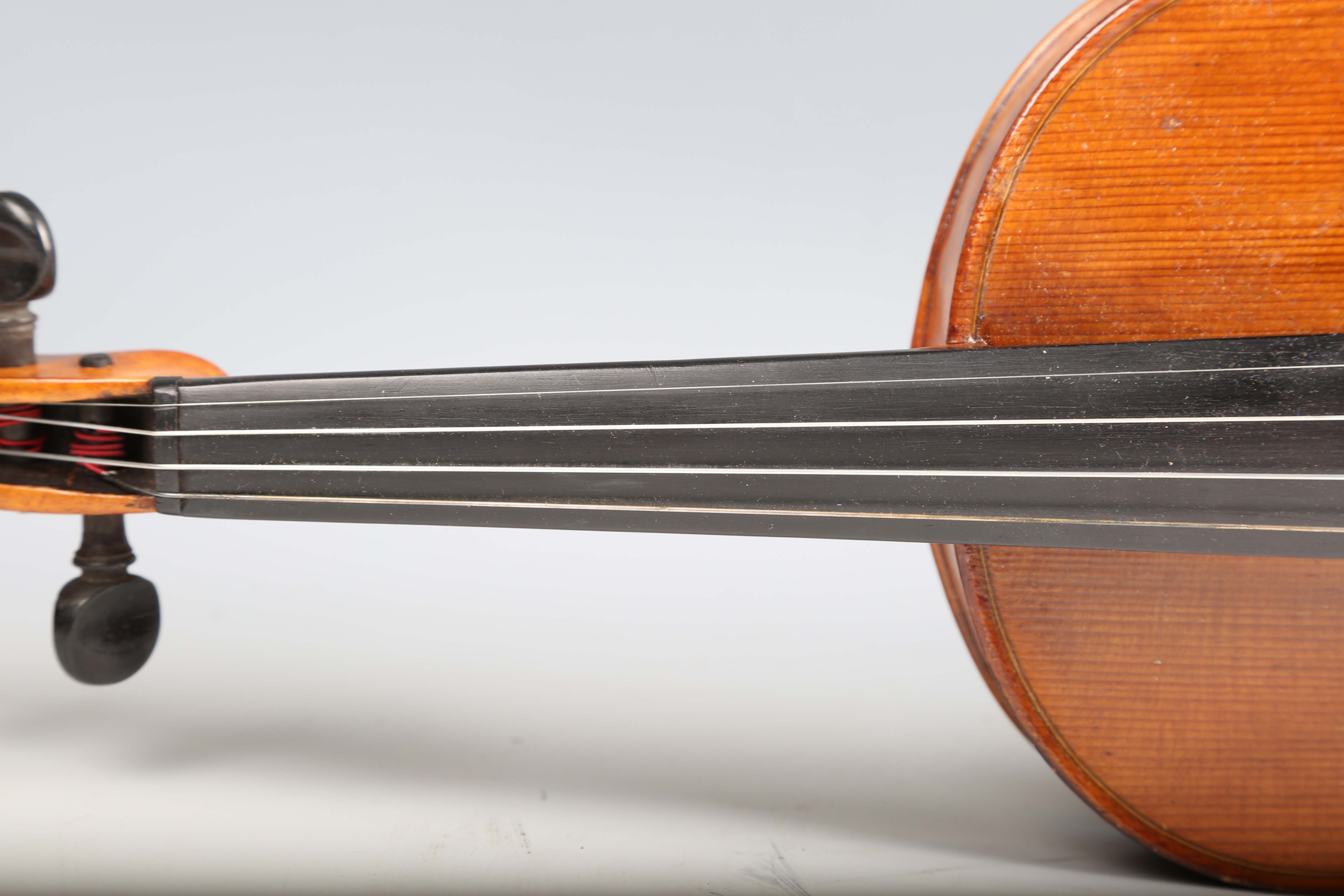 A violin with striped two-piece back, length of back excluding button 36cm, cased with a bow.Buyer’s - Image 24 of 25