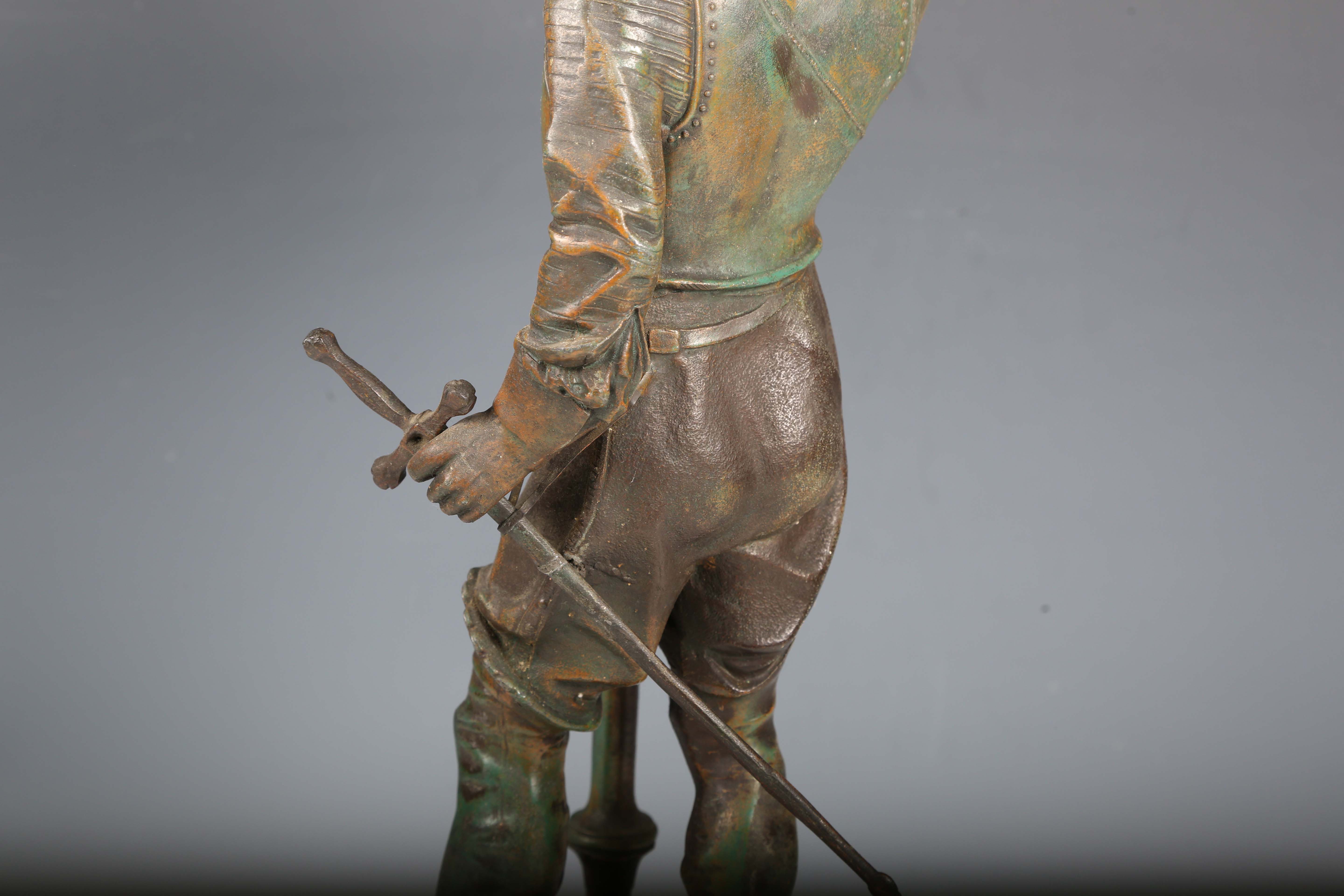 Auguste Poitevin - a 19th century spelter figural table lamp, modelled as Don Cesar, raised on a - Image 8 of 19