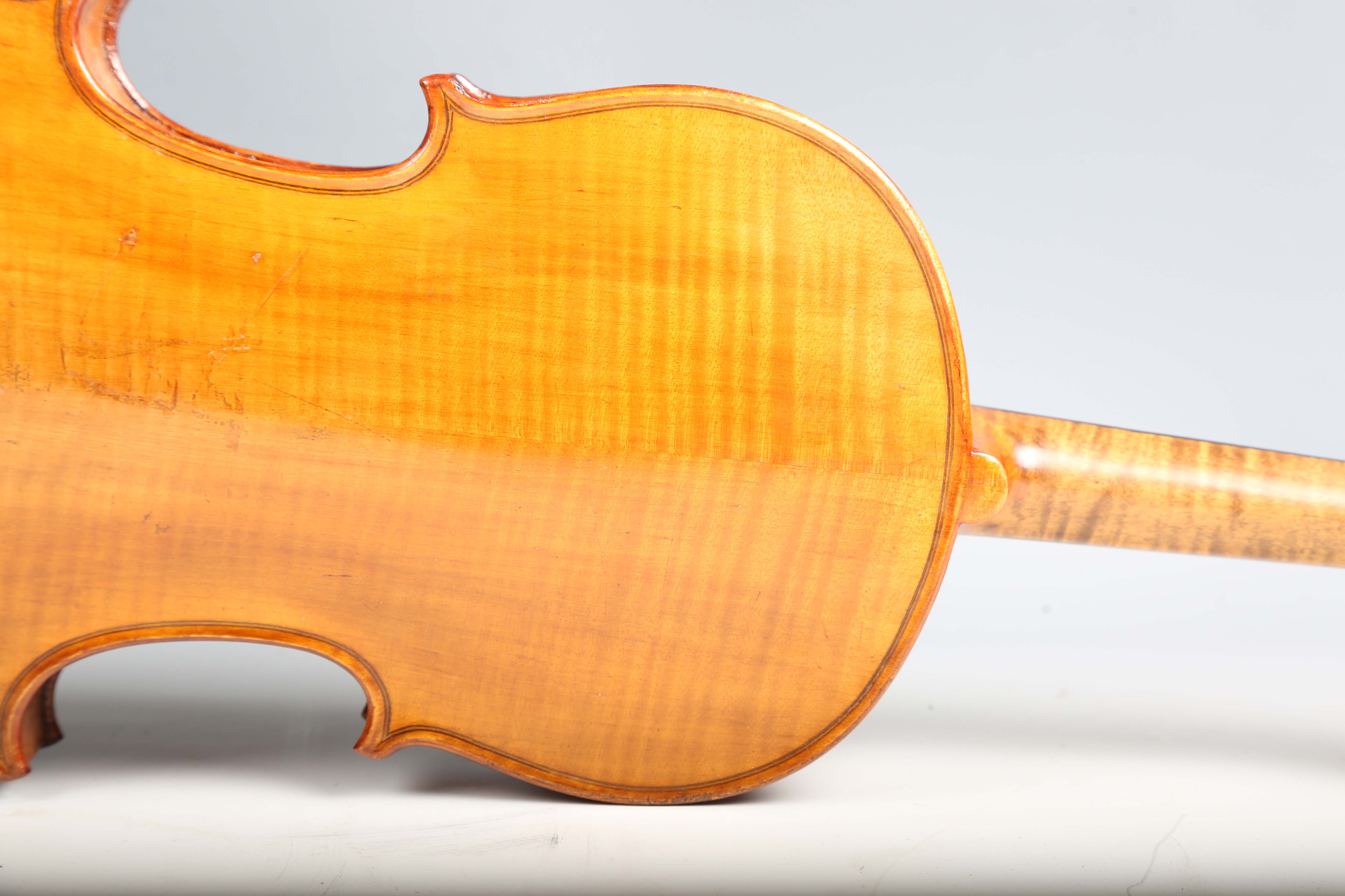 A violin with striped two-piece back, length of back excluding button 36cm, cased with a bow.Buyer’s - Image 7 of 25