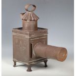 A 19th century French tin magic lantern, probably by Lapierre, height 35cm.Buyer’s Premium 29.4% (