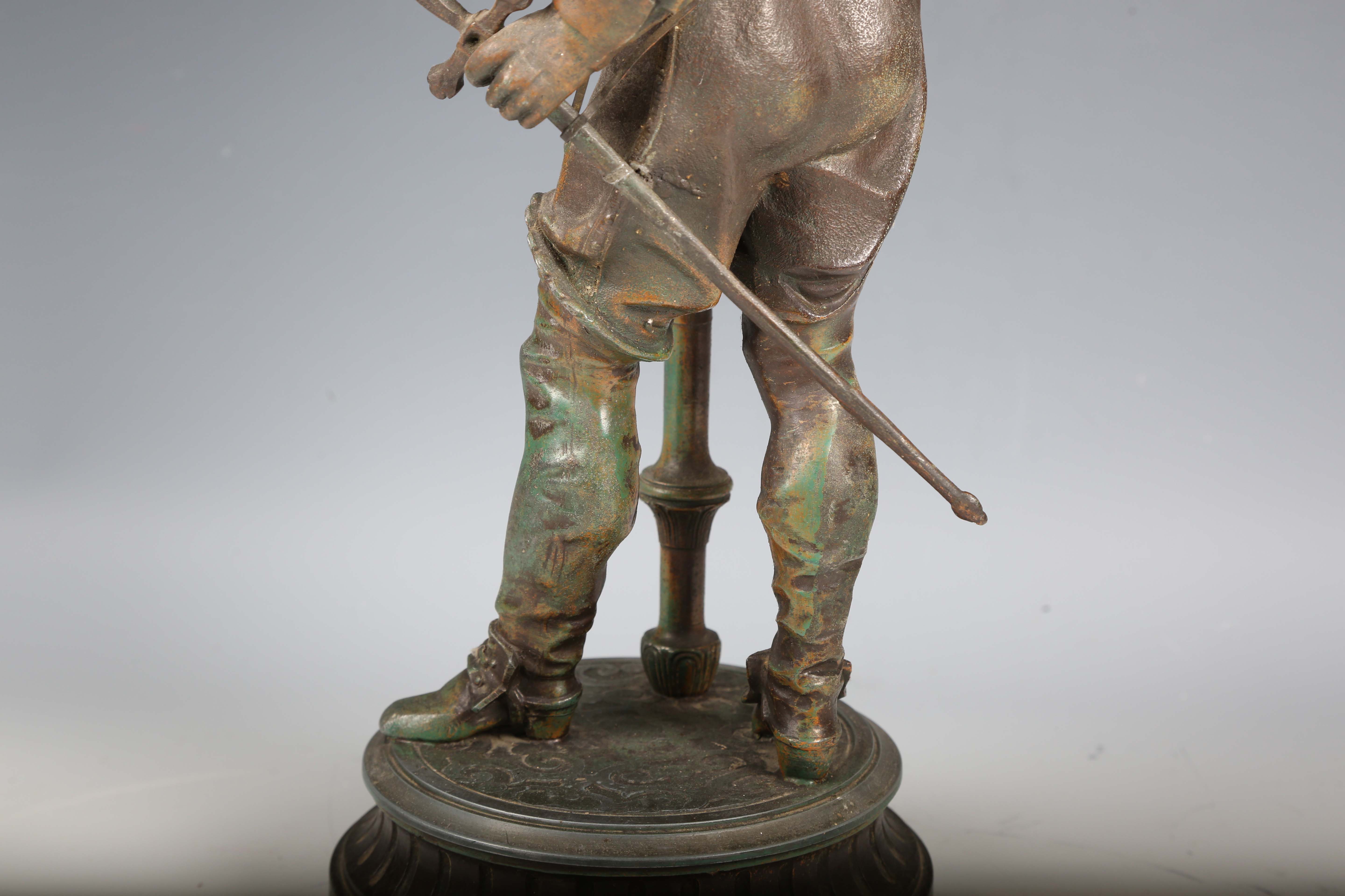 Auguste Poitevin - a 19th century spelter figural table lamp, modelled as Don Cesar, raised on a - Image 7 of 19