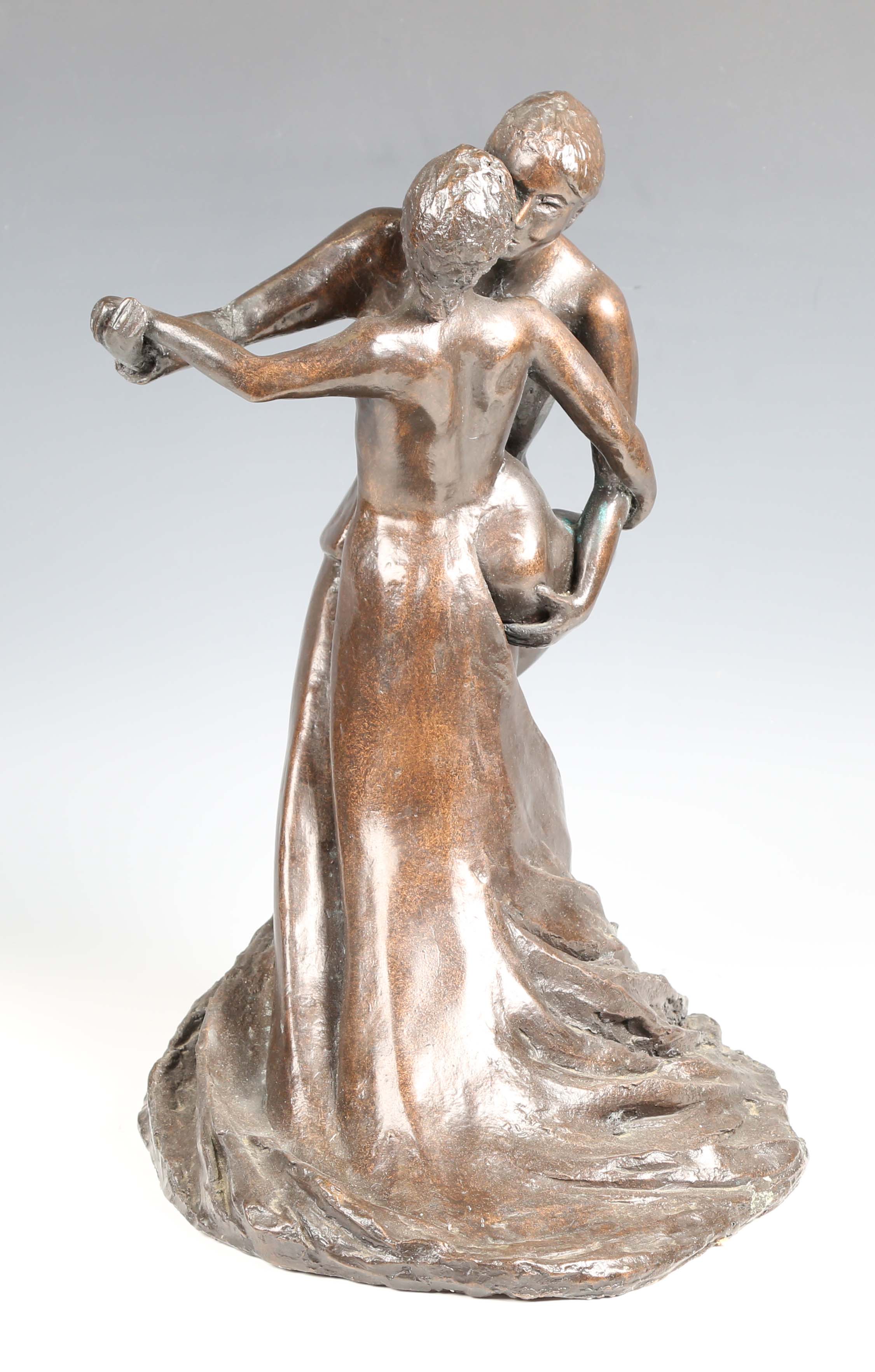 A 20th century brown patinated cast bronze figural group of a dancing couple, indistinctly signed, - Image 12 of 18