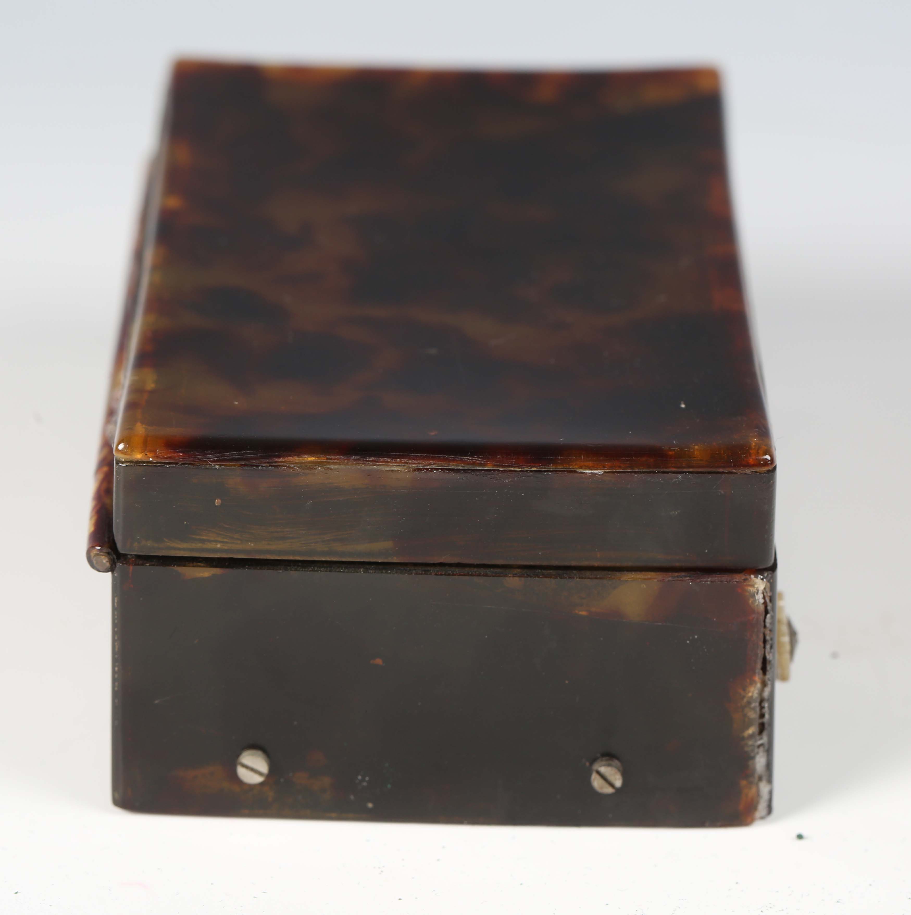 A 19th century tortoiseshell cased musical box, the hinged lid enclosing a cylinder movement, - Image 3 of 8