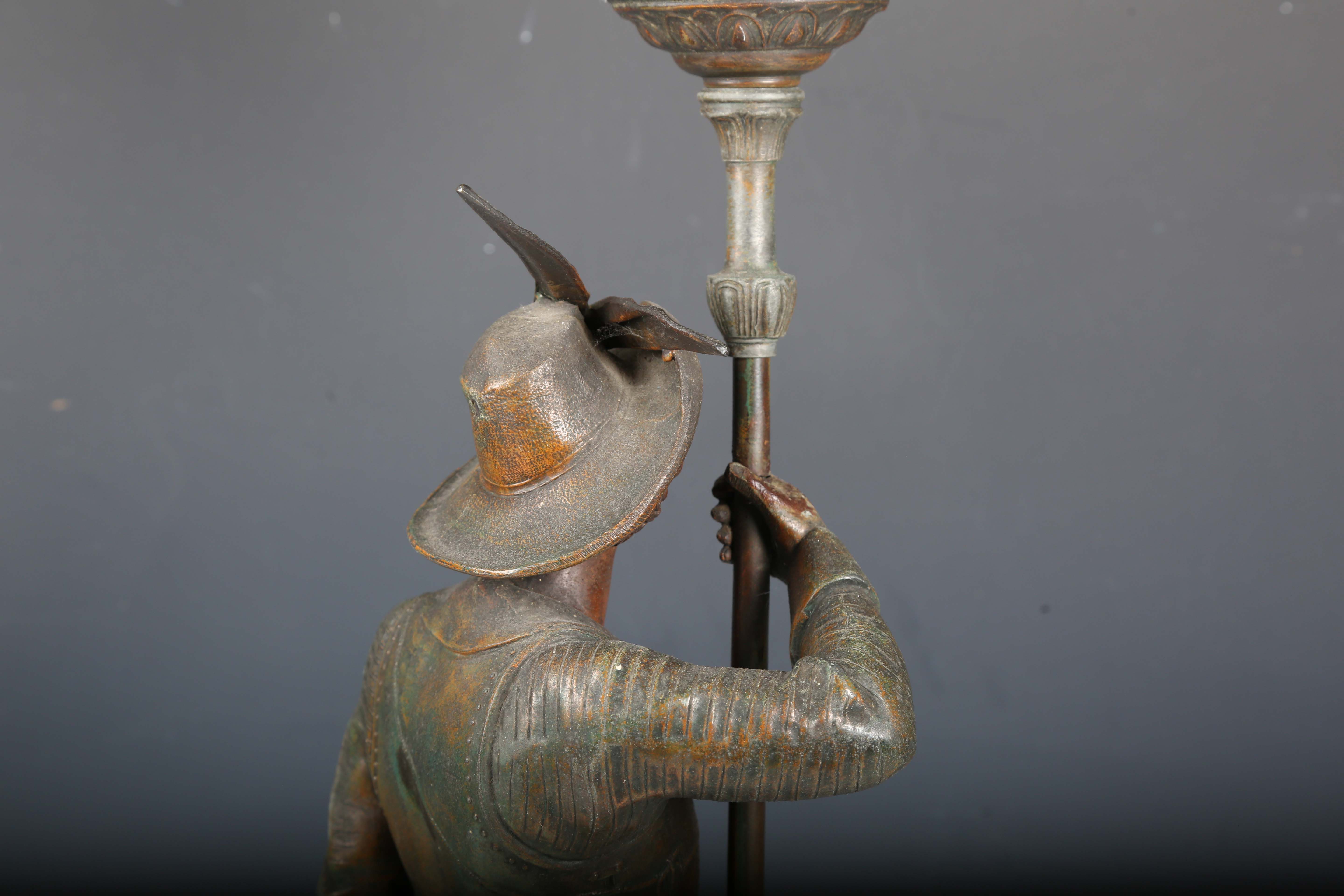 Auguste Poitevin - a 19th century spelter figural table lamp, modelled as Don Cesar, raised on a - Image 5 of 19