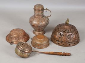 A group of 18th century and 19th century Italian copper ware, comprising a large lidded flagon,