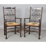 A set of eight modern 18th century provincial style spindle back dining chairs with rush seats,