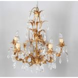 A 20th century gilt metal and cut glass five-light chandelier, height 60cm, width 55cm.Buyer’s