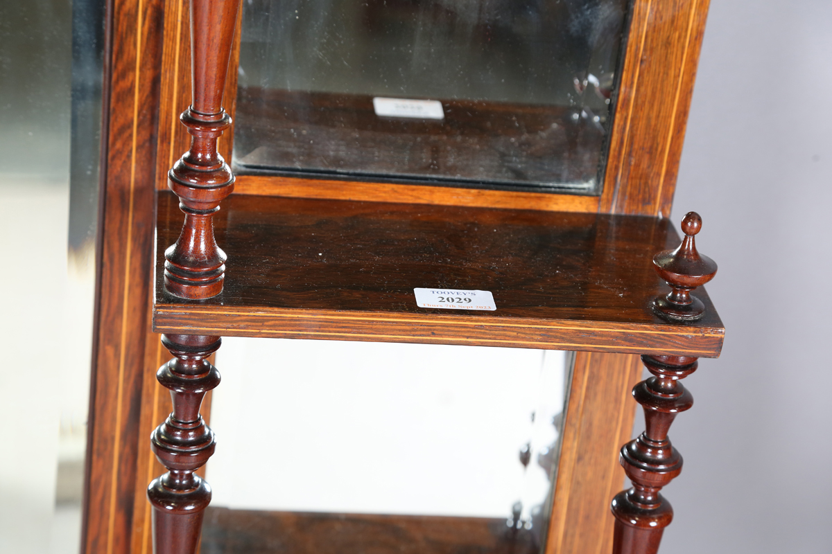 A late Victorian rosewood and inlaid overmantel mirror, fitted with shelves, height 140cm, width - Image 9 of 15