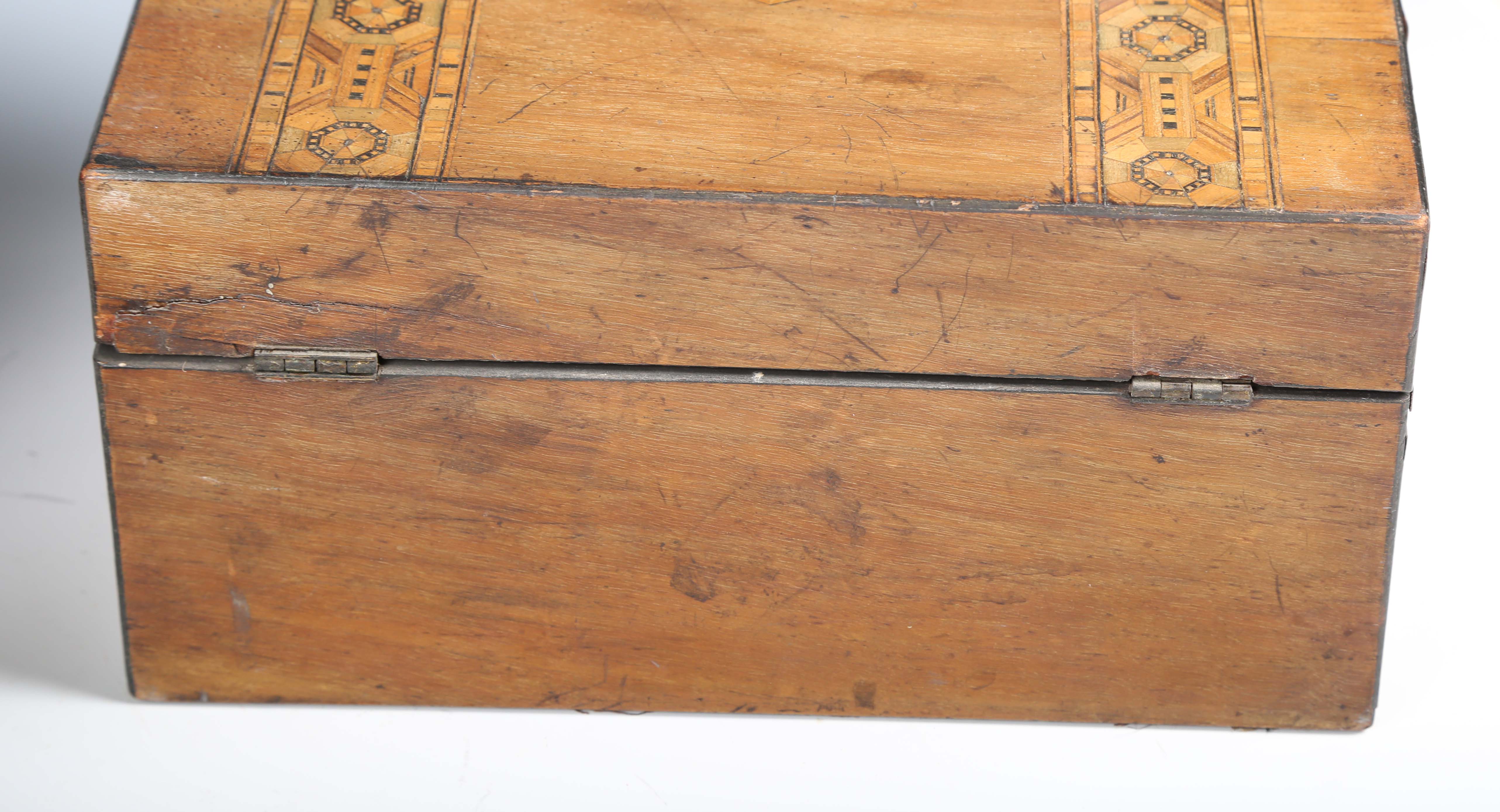 A late Victorian walnut desk stand, fitted with three glass inkwells, weight 38cm, together with two - Image 7 of 17