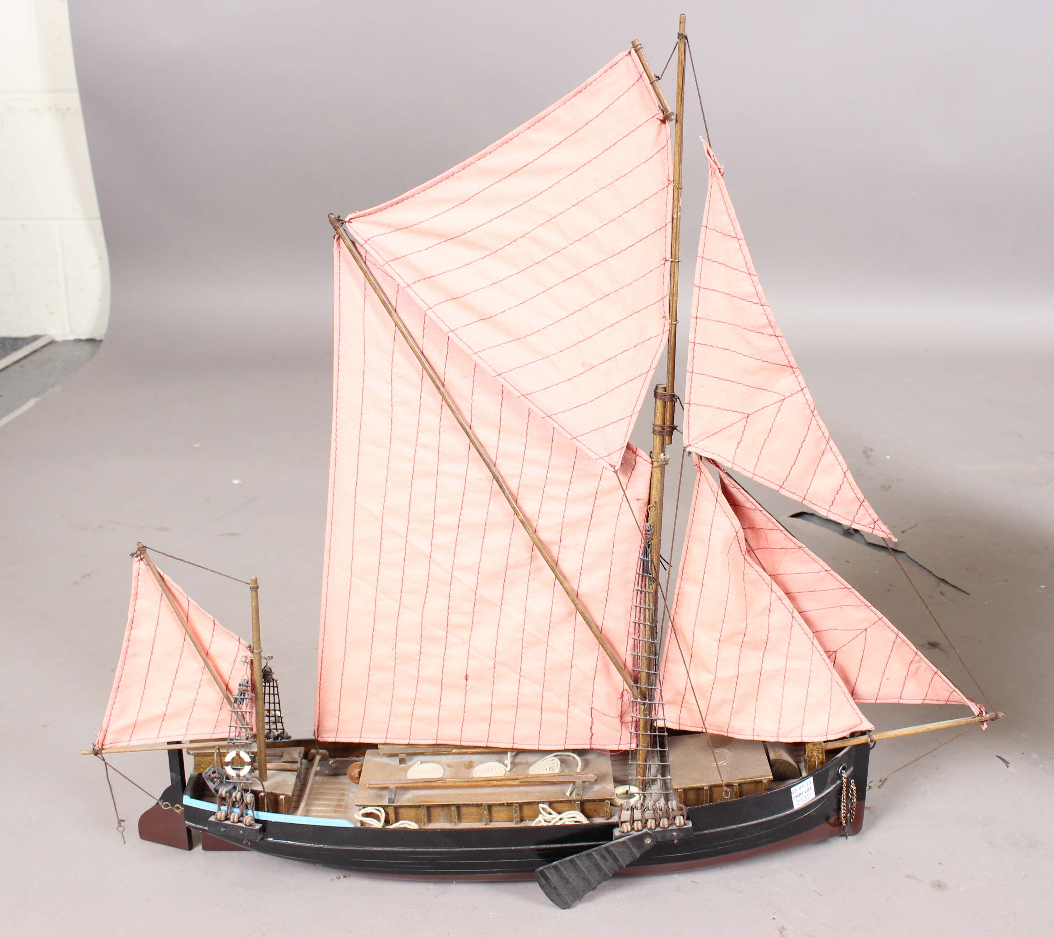 A 20th century scratch-built wooden model of a galleon, length 110cm, together with a model of a - Image 3 of 28