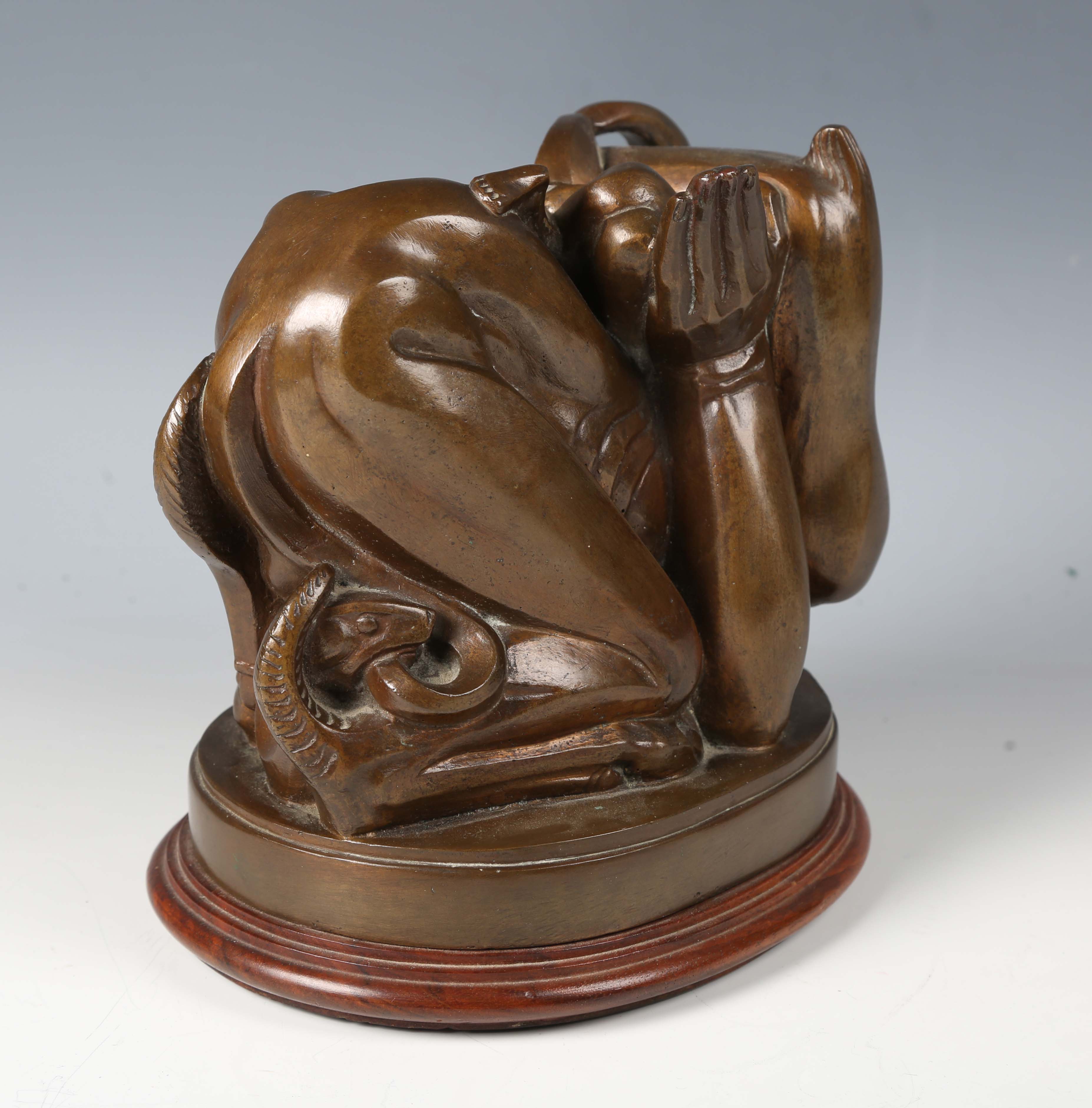 A mid-20th century brown patinated cast bronze contorted figure group depicting the Devil enveloping - Image 7 of 8