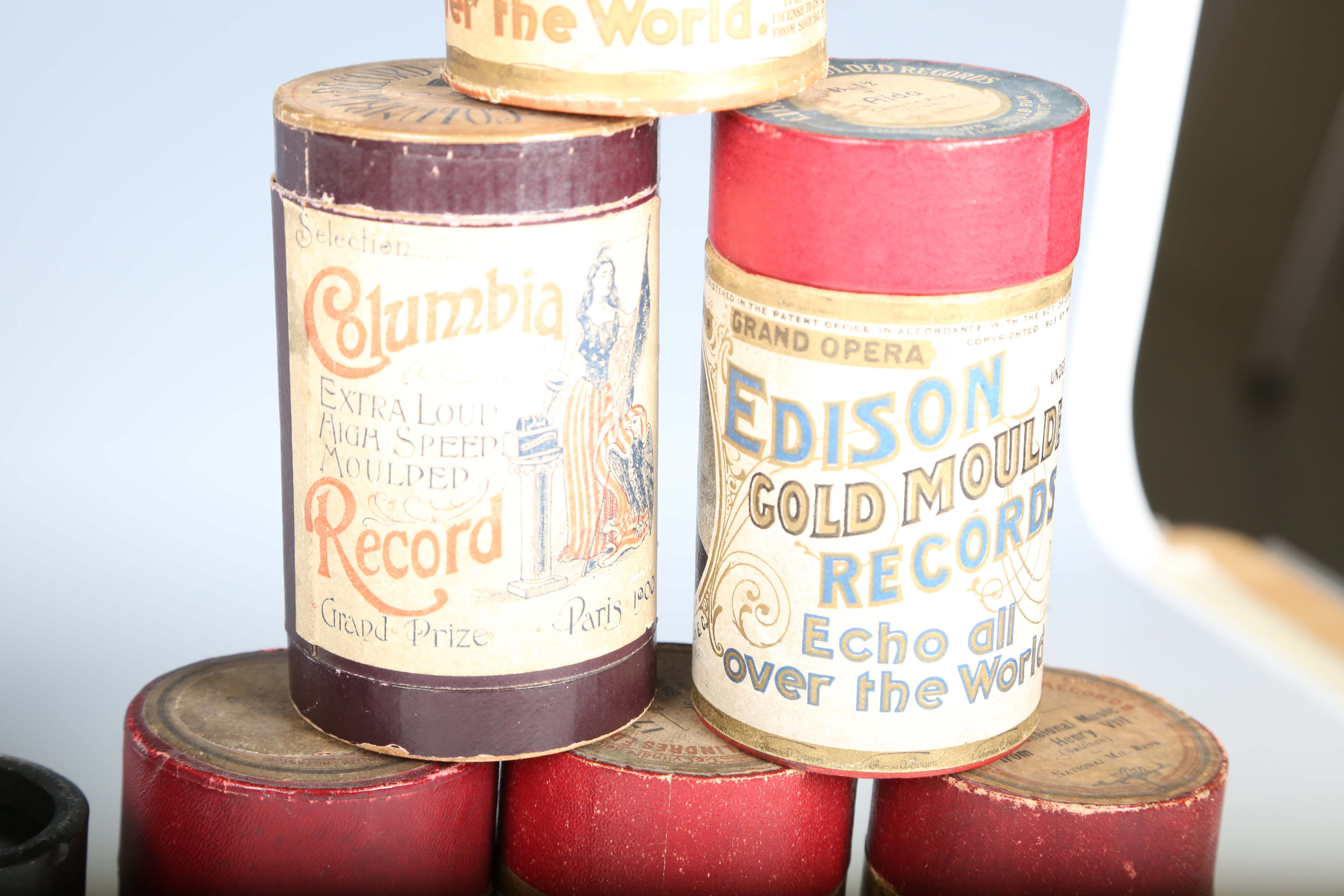 An Edison Gem phonograph, within an oak case with aluminium horn, and a small collection of - Image 7 of 18