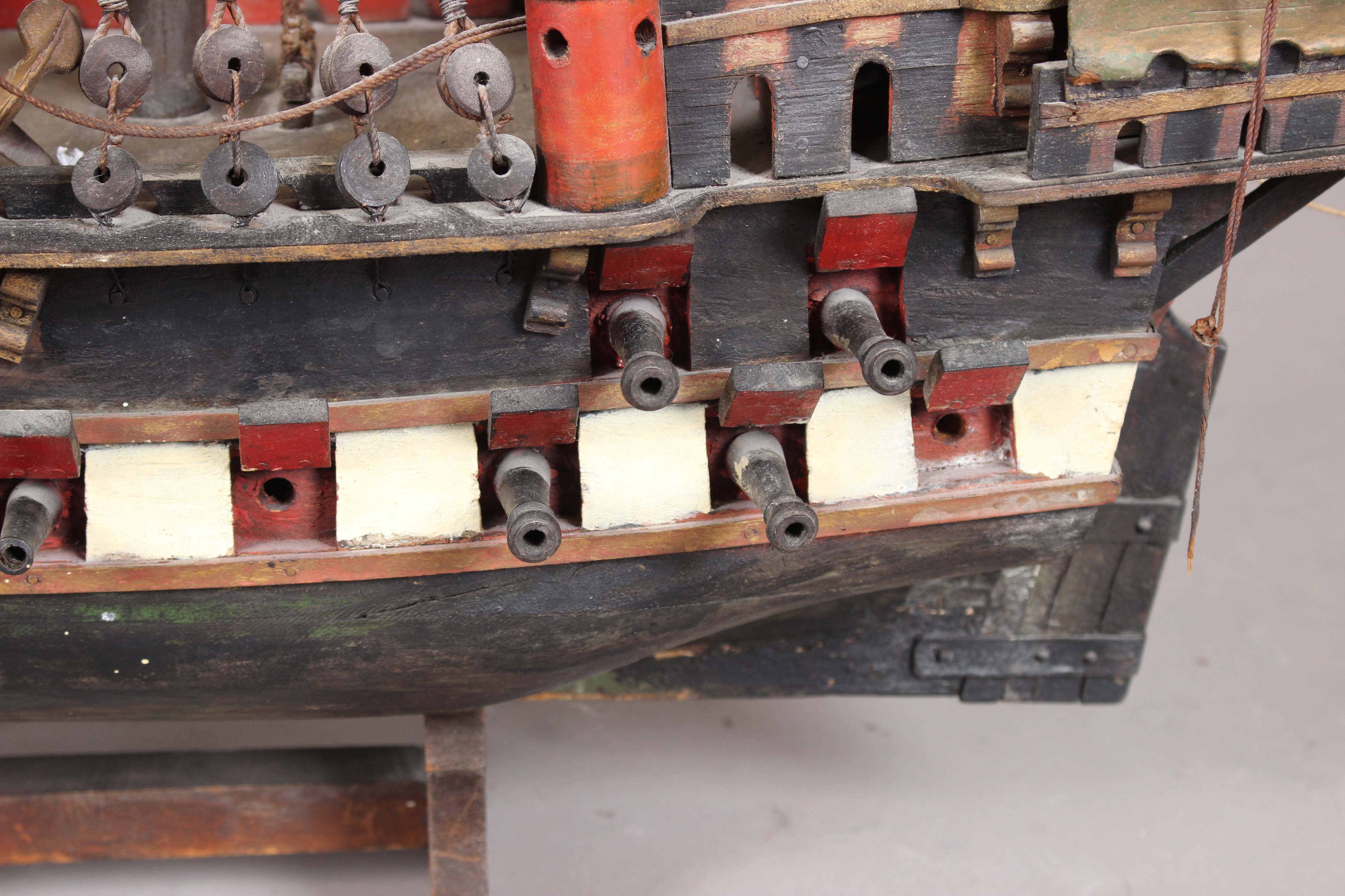 A 20th century scratch-built wooden model of a galleon, length 110cm, together with a model of a - Image 15 of 28