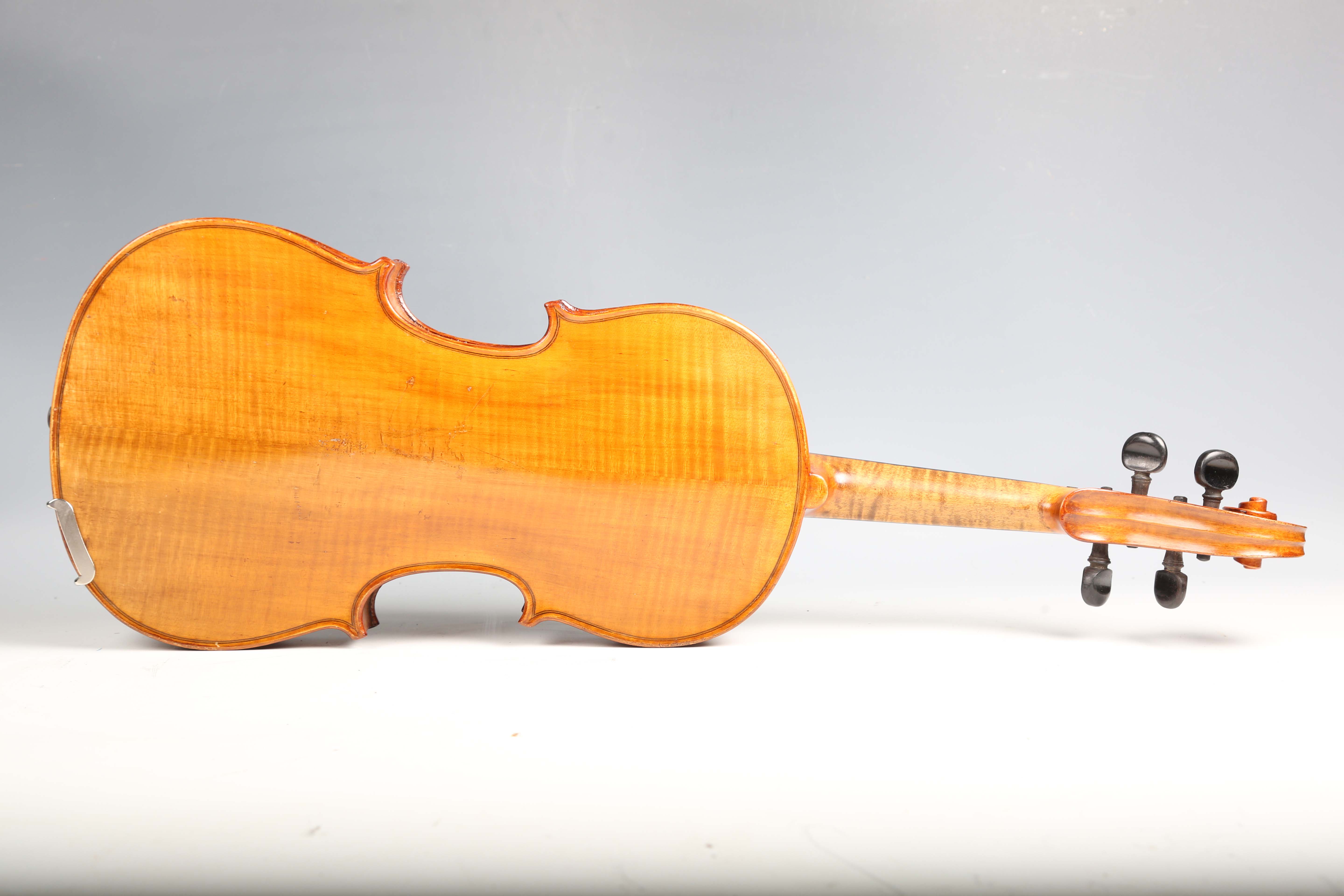 A violin with striped two-piece back, length of back excluding button 36cm, cased with a bow.Buyer’s - Image 10 of 25