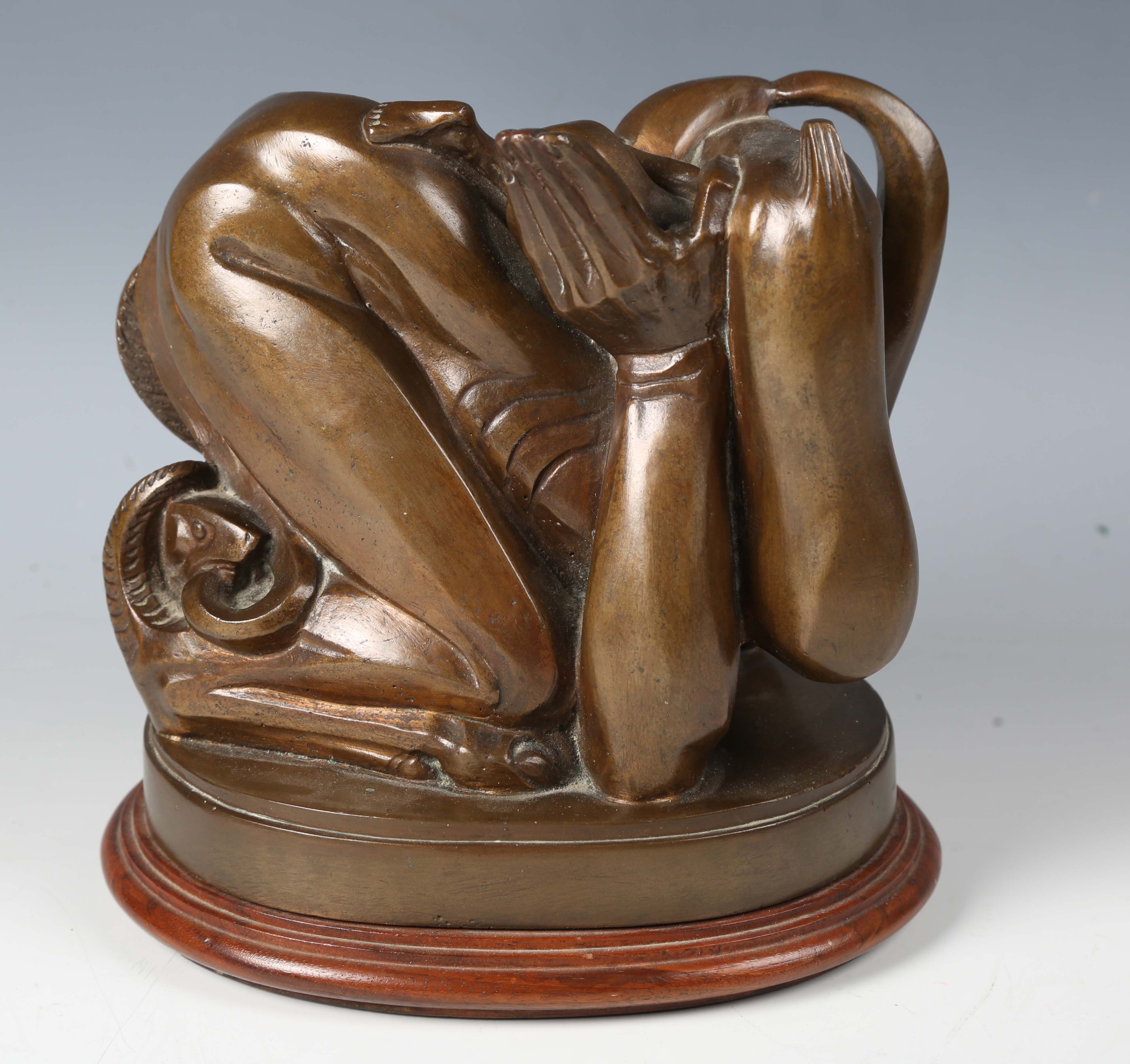 A mid-20th century brown patinated cast bronze contorted figure group depicting the Devil enveloping - Image 6 of 8