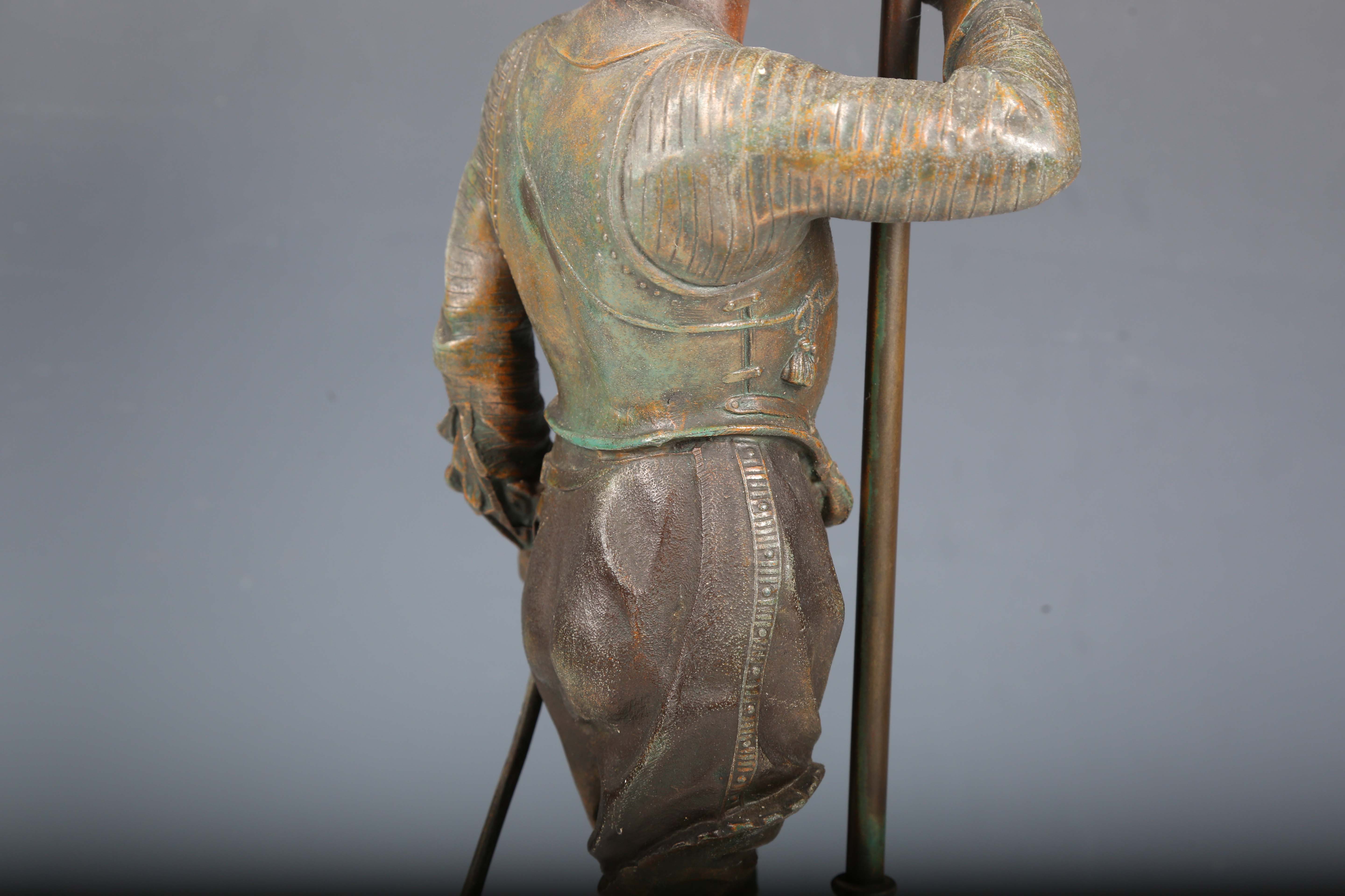 Auguste Poitevin - a 19th century spelter figural table lamp, modelled as Don Cesar, raised on a - Image 4 of 19