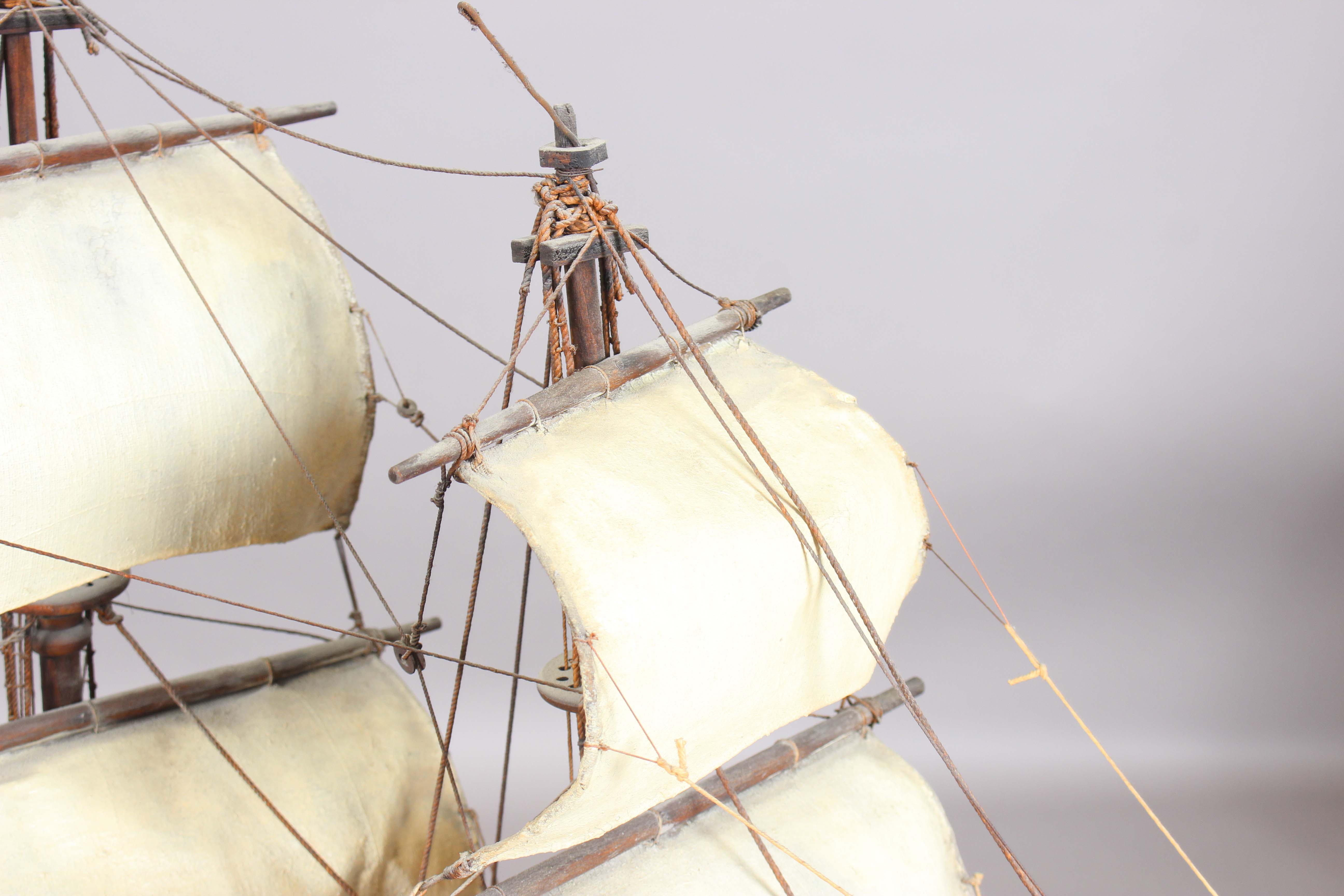A 20th century scratch-built wooden model of a galleon, length 110cm, together with a model of a - Image 27 of 28