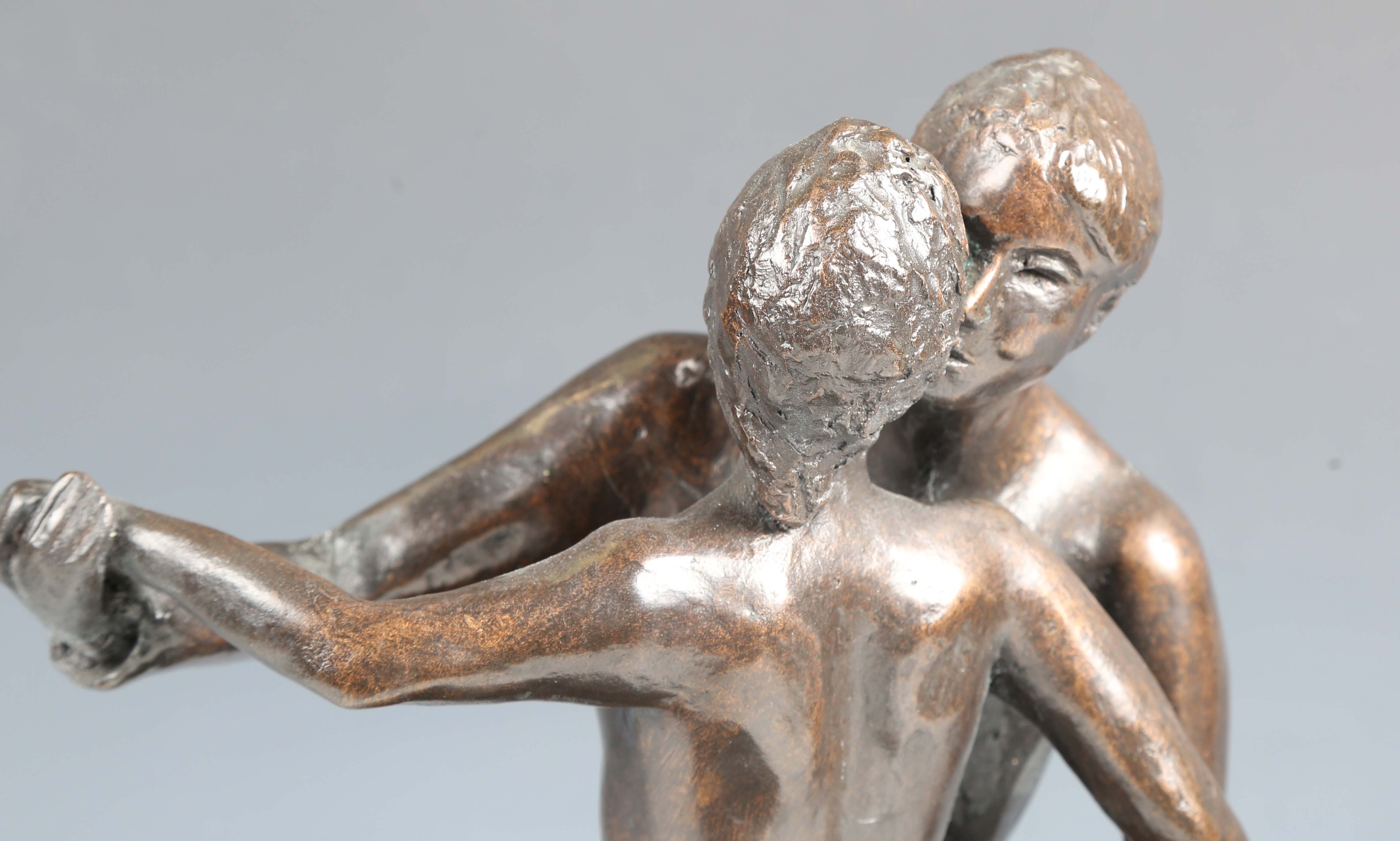 A 20th century brown patinated cast bronze figural group of a dancing couple, indistinctly signed, - Image 11 of 18