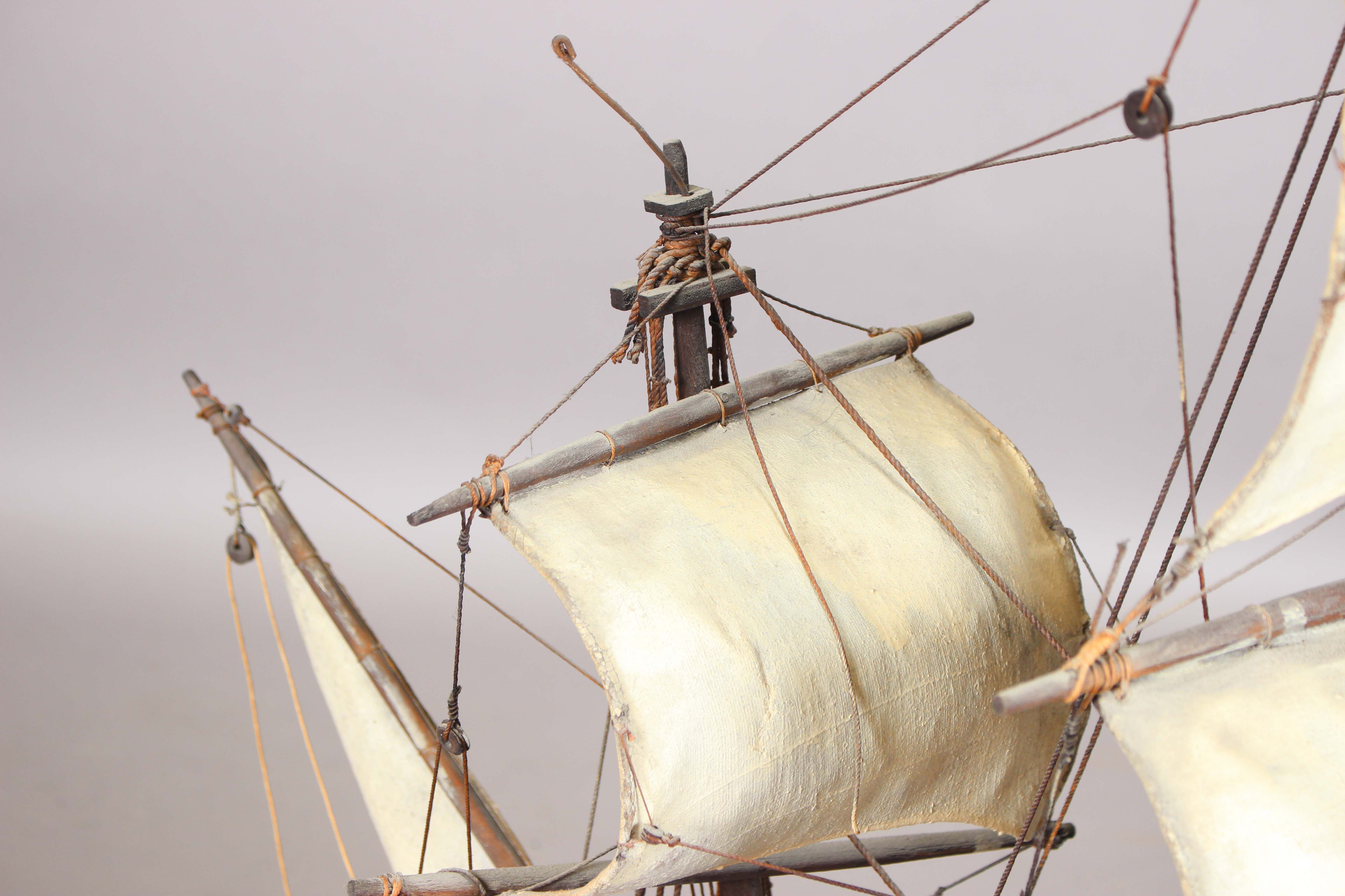 A 20th century scratch-built wooden model of a galleon, length 110cm, together with a model of a - Image 26 of 28