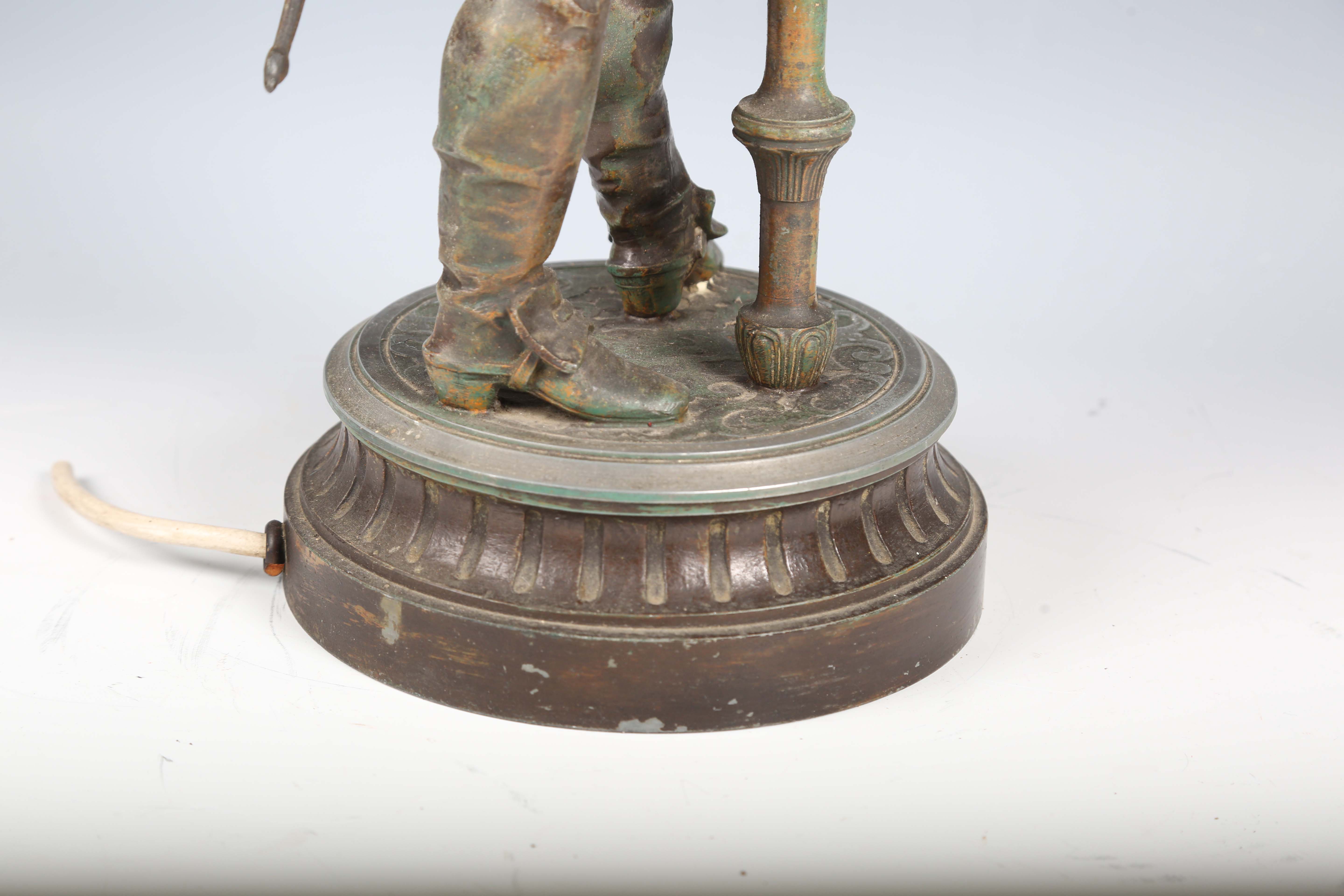 Auguste Poitevin - a 19th century spelter figural table lamp, modelled as Don Cesar, raised on a - Image 2 of 19