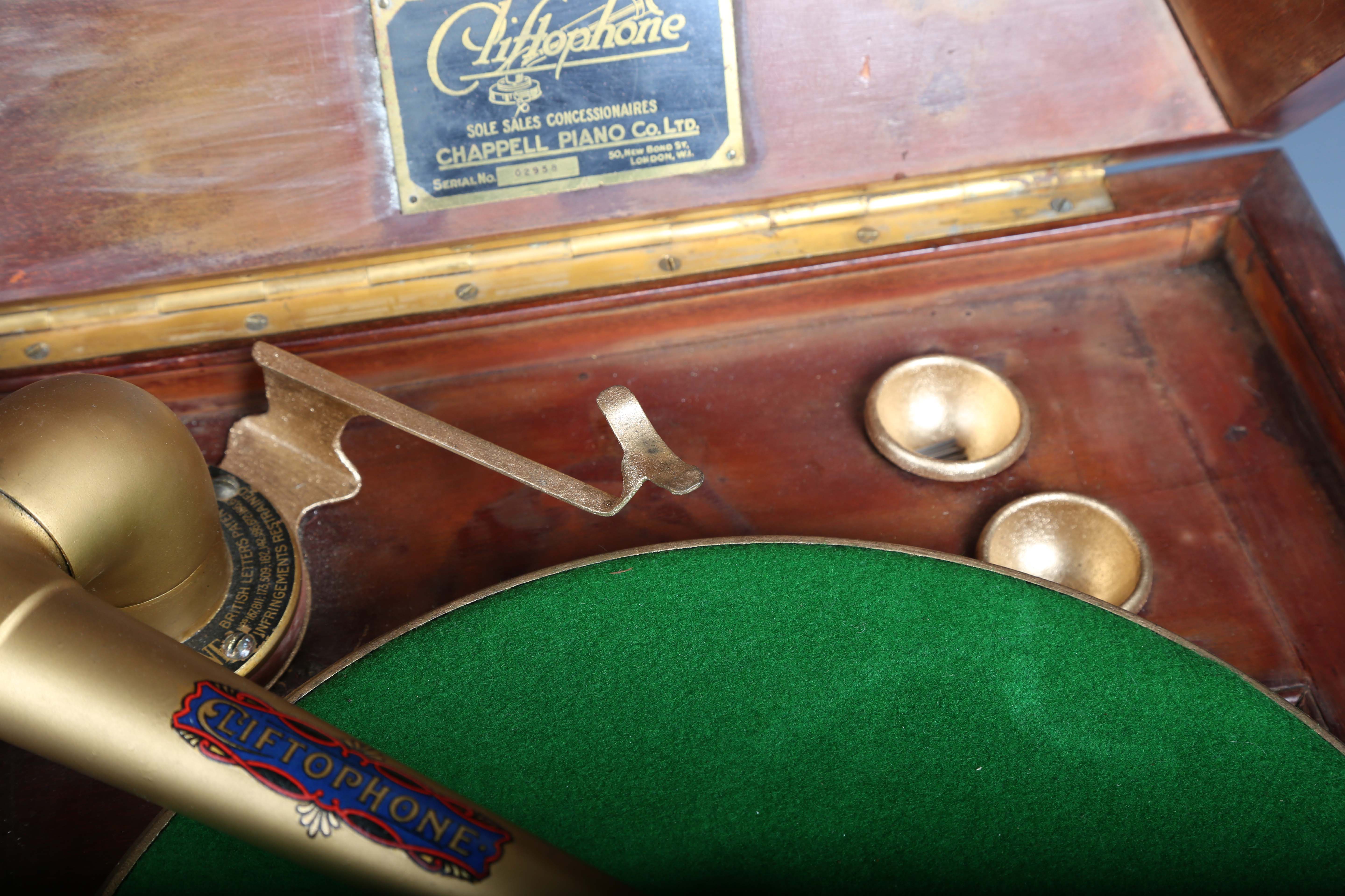 An early 20th century mahogany cased 'Cliftophone' gramophone with gilt finished fittings, width - Image 11 of 15