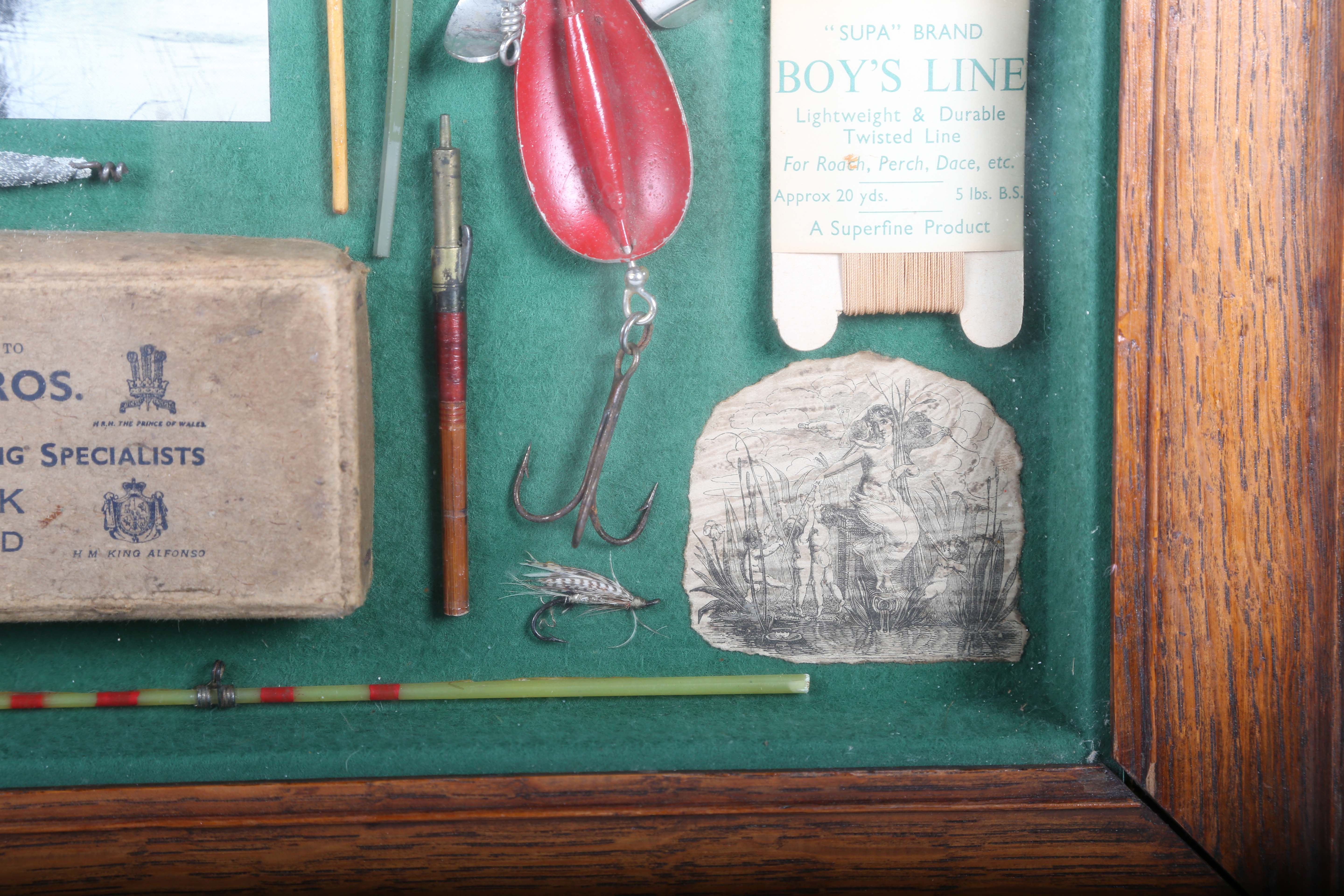 A group of fishing related items, including lures, floats, flies and hooks, all mounted for - Image 4 of 12