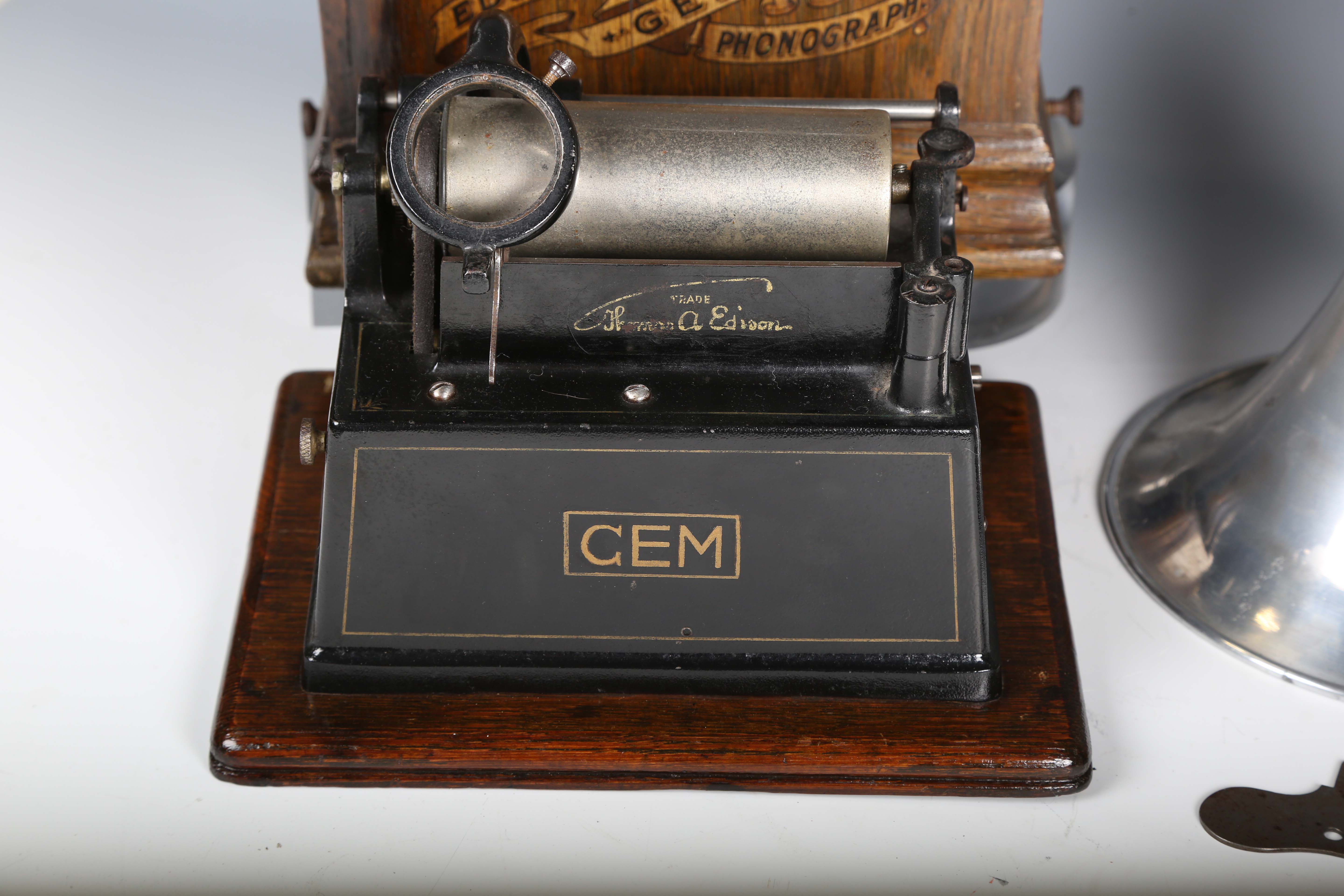 An Edison Gem phonograph, within an oak case with aluminium horn, and a small collection of - Image 18 of 18