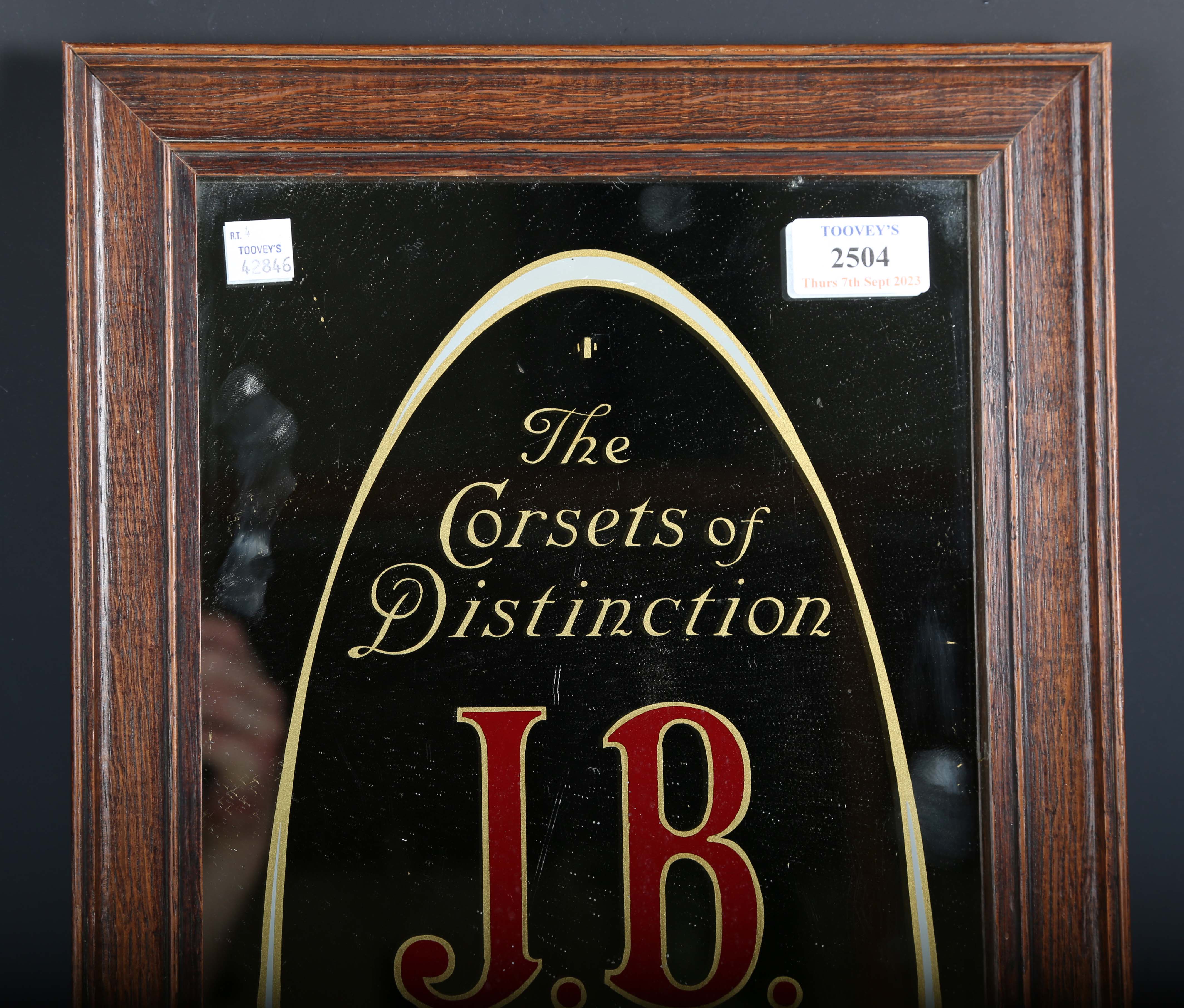 A late 19th/early 20th century J.B. Side Spring Corsets advertising mirror, within an oak frame, - Image 6 of 6