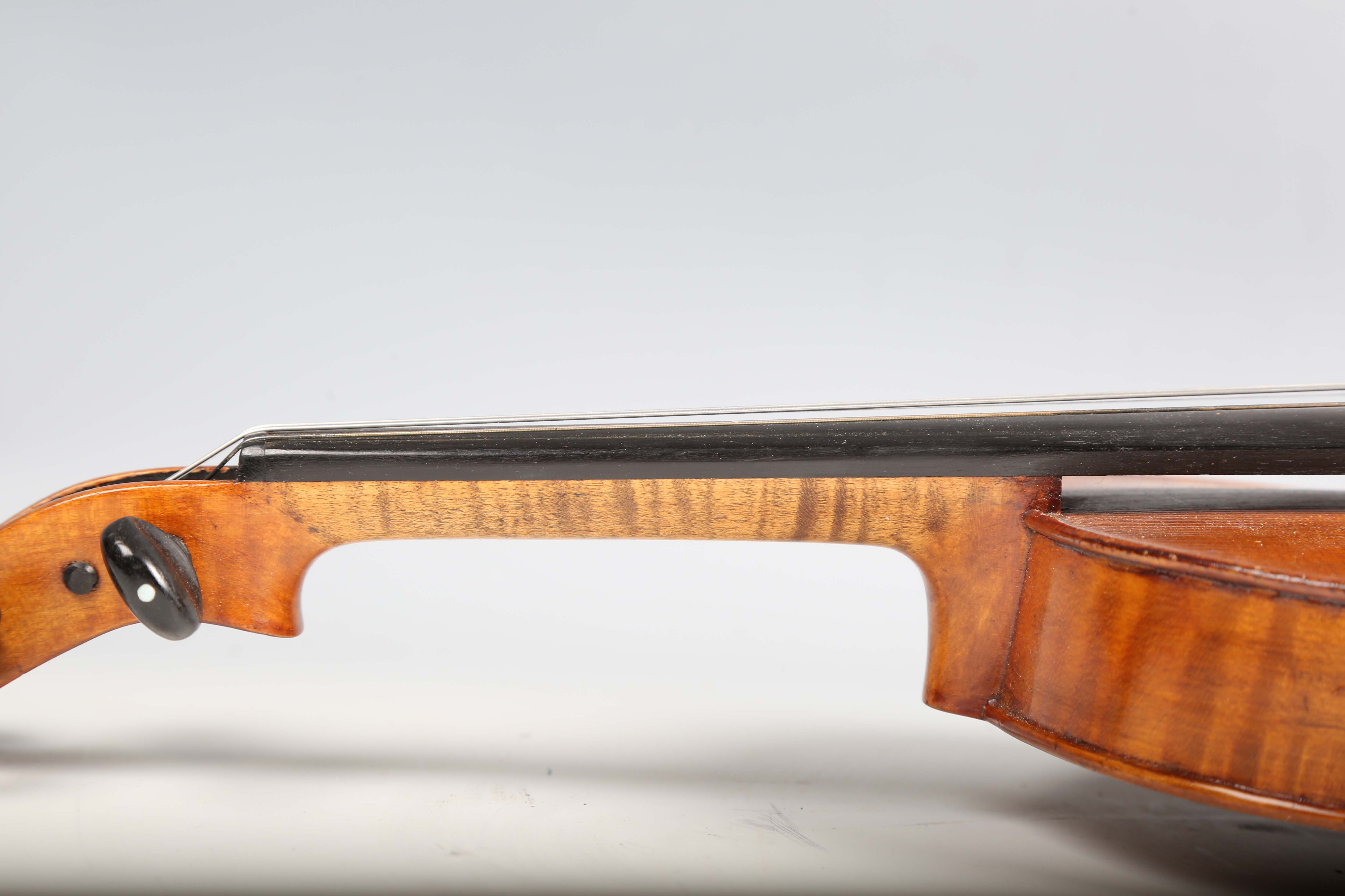 A violin with striped two-piece back, length of back excluding button 36cm, cased with a bow.Buyer’s - Image 19 of 25