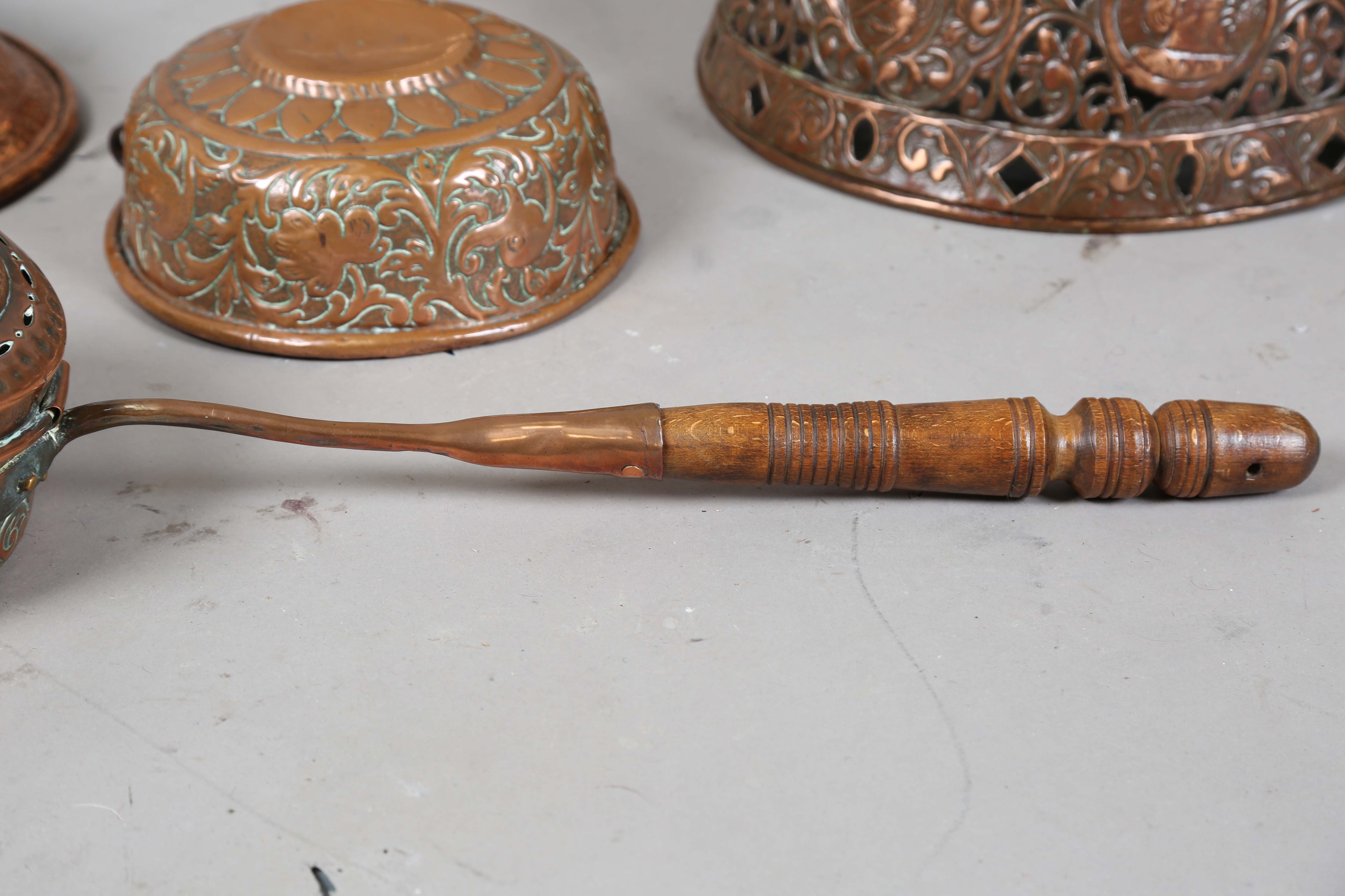 A group of 18th century and 19th century Italian copper ware, comprising a large lidded flagon, - Image 2 of 9