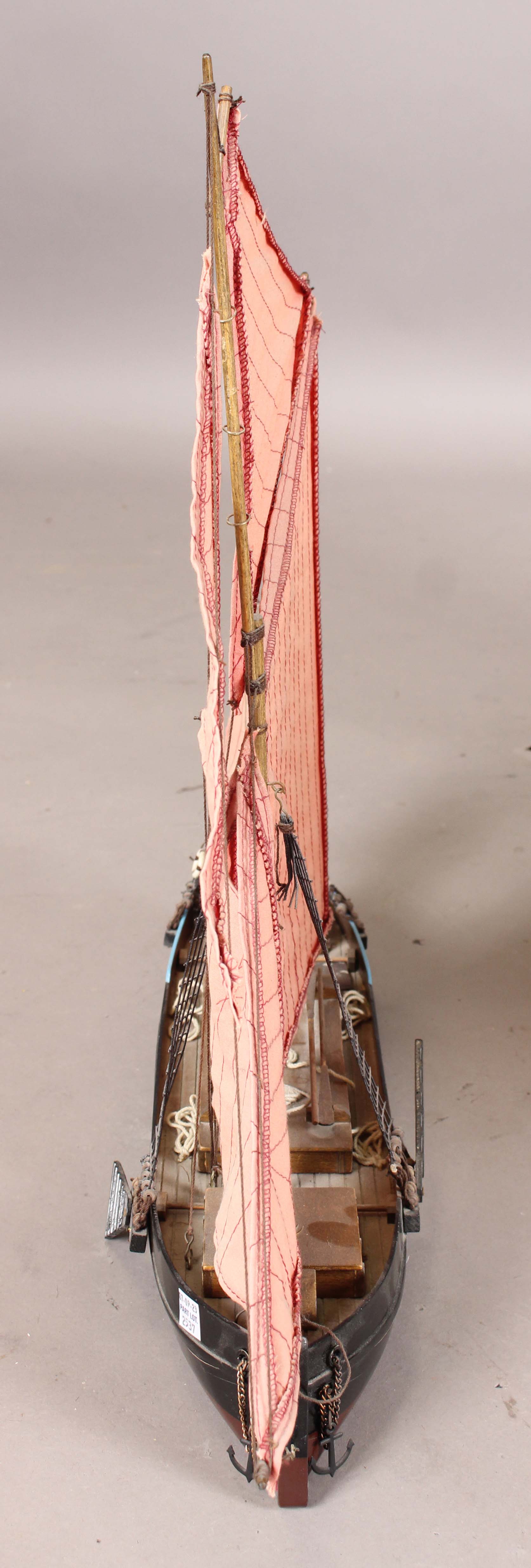 A 20th century scratch-built wooden model of a galleon, length 110cm, together with a model of a - Image 4 of 28