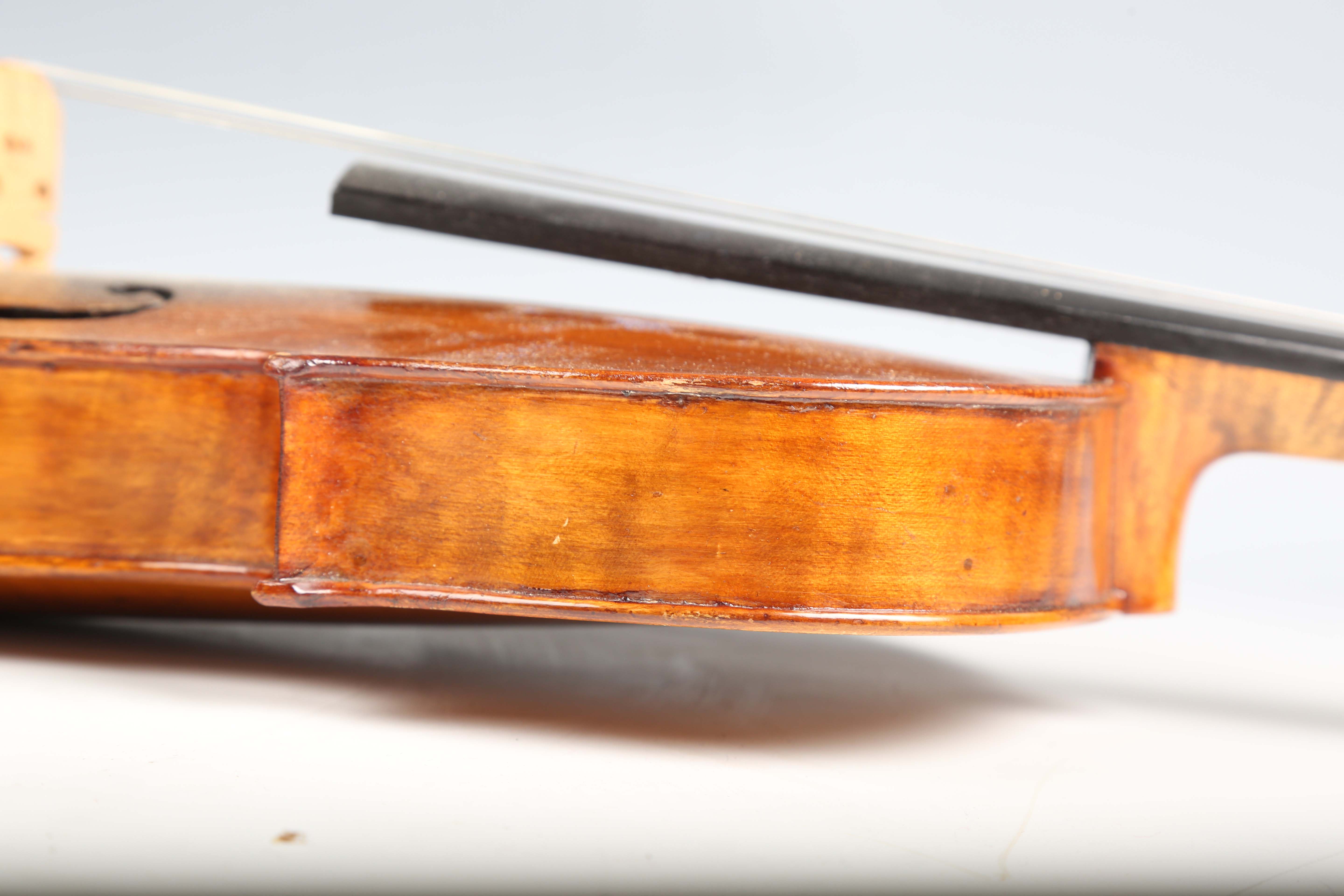 A violin with striped two-piece back, length of back excluding button 36cm, cased with a bow.Buyer’s - Image 12 of 25